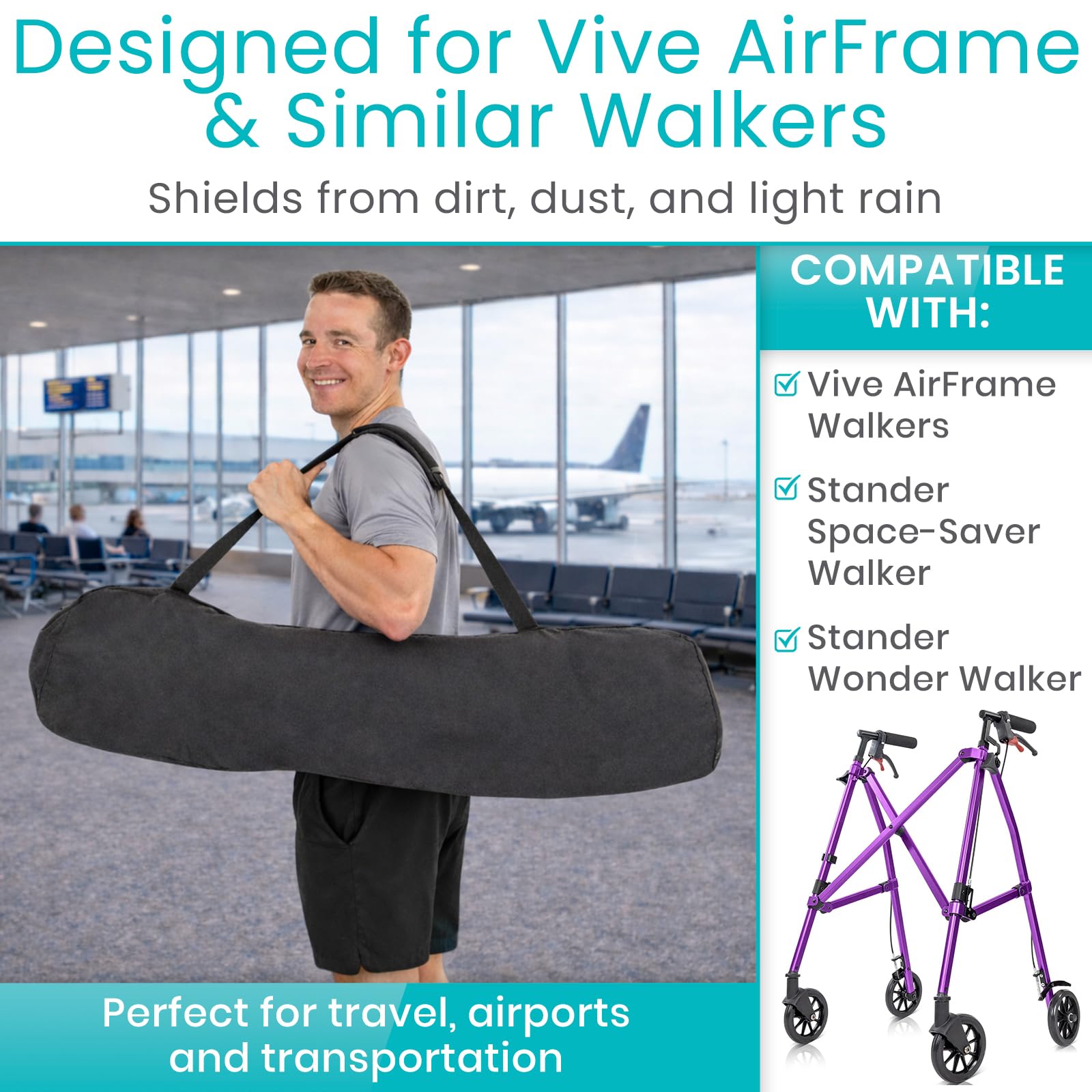 Vive Air Frame Carry Bag – Travel Cover Rollator (48"x16.9") — Amazon image 5