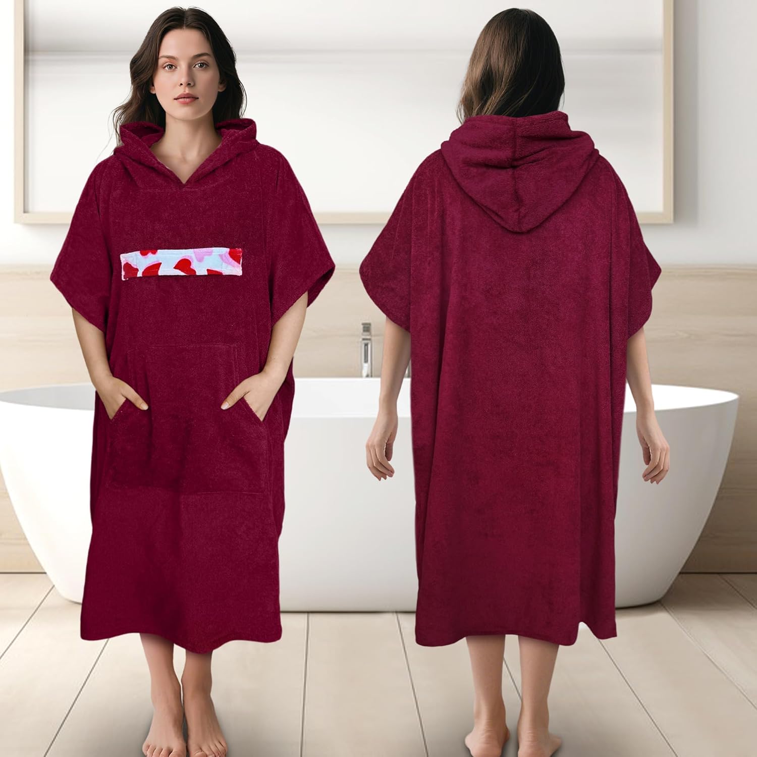 VOOVA & MOVAS Towels Robe for 8-14 Girl Teens,100% Cotton Poncho Towel for Big Kids, Large Absorbent Hooded Towel Dress for Pool | Bath | Swim, Leopard Print