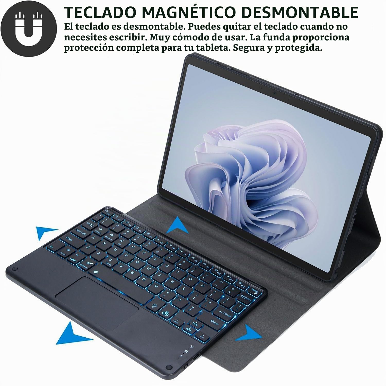 Funda con Teclado para Microsoft Surface Go 4 / Go 3 / Go 2 / Go, 7 Colores Retroiluminación Desmontable Panel Táctil Bluetooth Teclado Español Ñ con Mouse