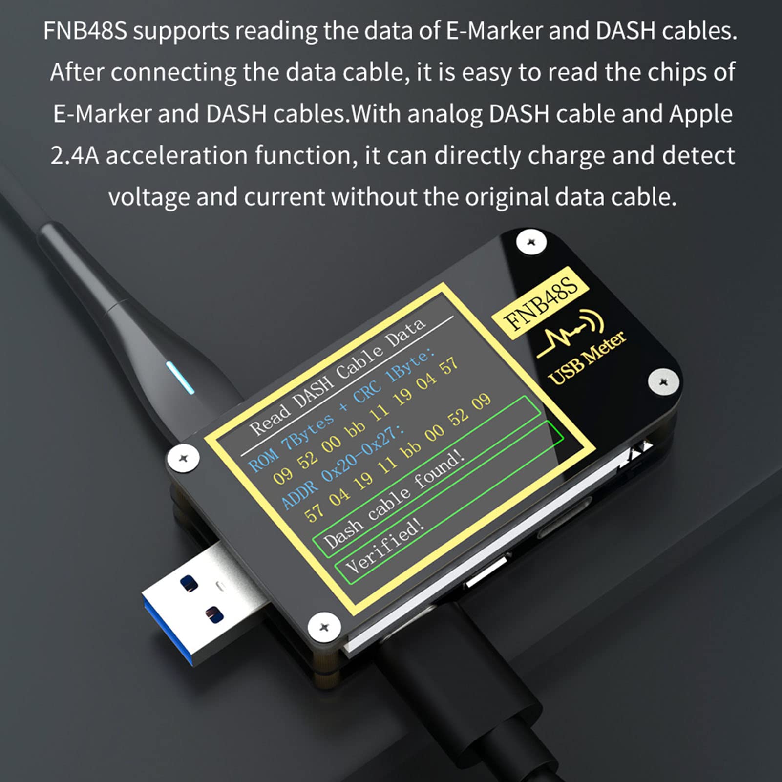 Medidor de Voltaje USB con Función de de Pantalla, Amperímetro USB Multifuncional para Monitoreo de Carga en Tiempo Real, Material ABS, 1 Unidad (FNB48 con Bluetooth)