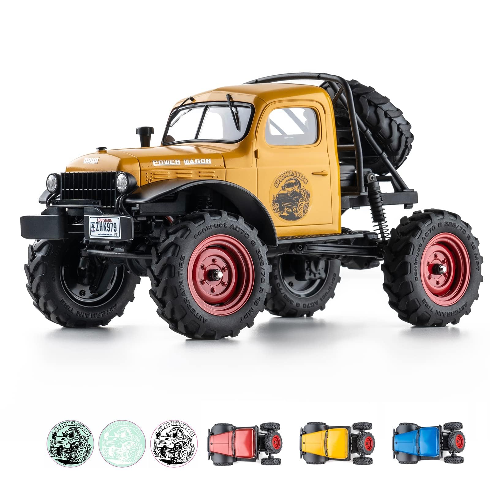 FCX24 RC Crawler 1/24 Remote Control Car, Power Wagon 4WD RC Crawler Two-Speed Shift, RC Rock Crawler 8Km/h with Portal Axle Metal Gears for Adults (Yellow)