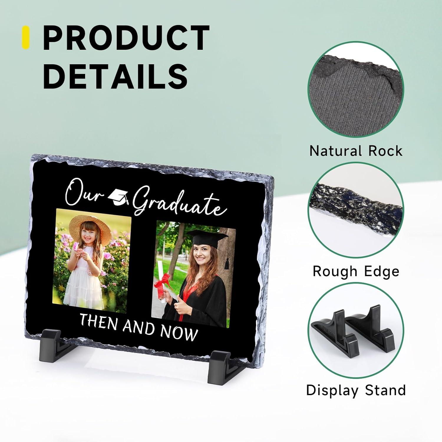 WACAR Personalized Graduate Picture Frame, Then and Now Custom Photo Frames with Text, Class of 2025 High School College Graduation present for Him Her, Customized Memorial Gifts for Graduates