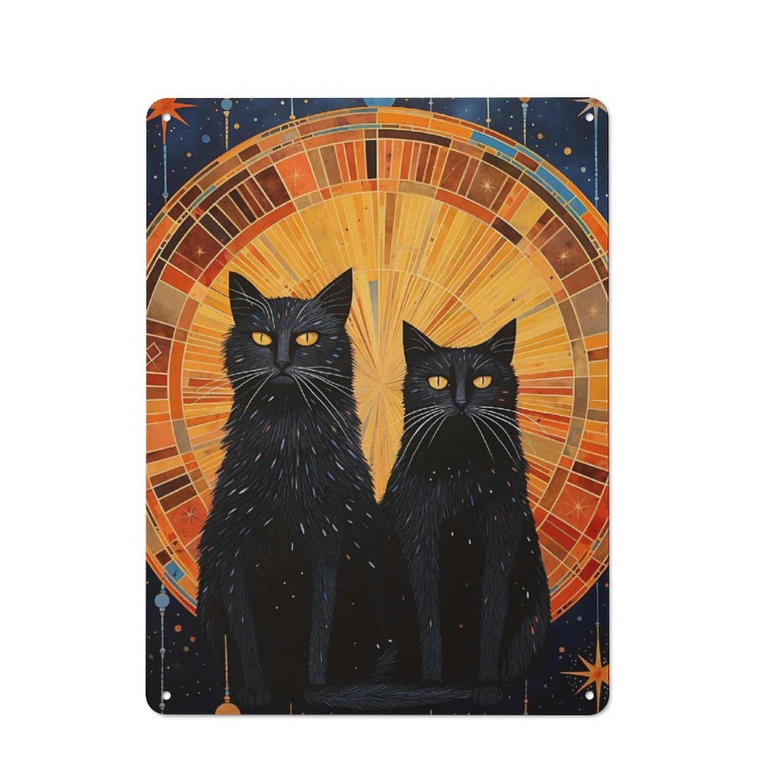 Junmoney Cosmic Cats Retro Metal Wall Sign 40X30cm With For Living Room Wall, Housewarming Wall Decor For People Furnishing Living Room