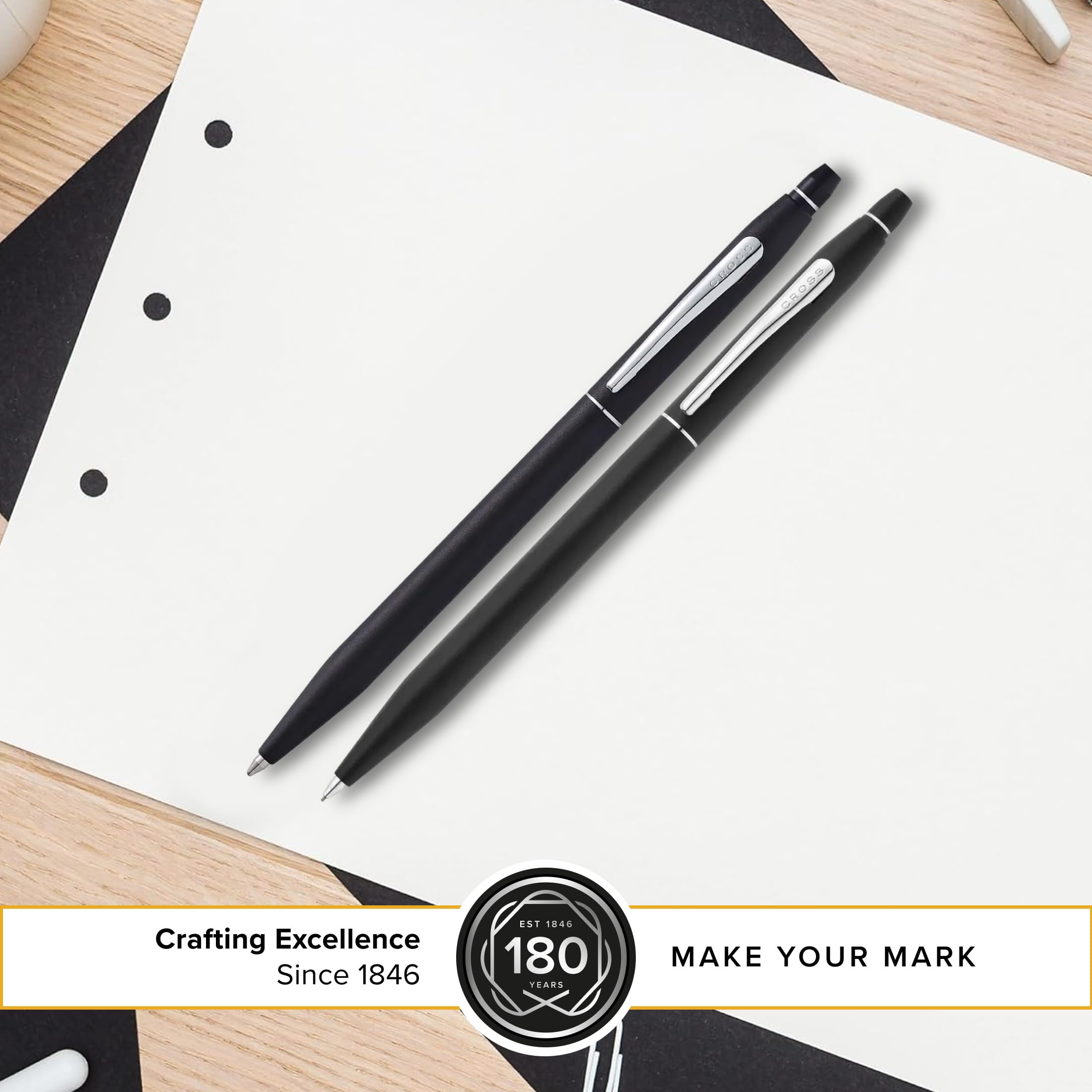 Cross Classic Century Kugelschreiber und Bleistift Set (Strichstäke M und 0,7 mm, nachfüllbar, inkl. Premium Geschenkbox) schwarz-Lack chromplattiert
