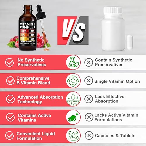 Miniatura 8 de Complejo orgánico de vitamina B, vitaminas del complejo B para mujeres, líquido complejo de vitamina B, vitamina B12 metilcobalamina, vitamina B6,