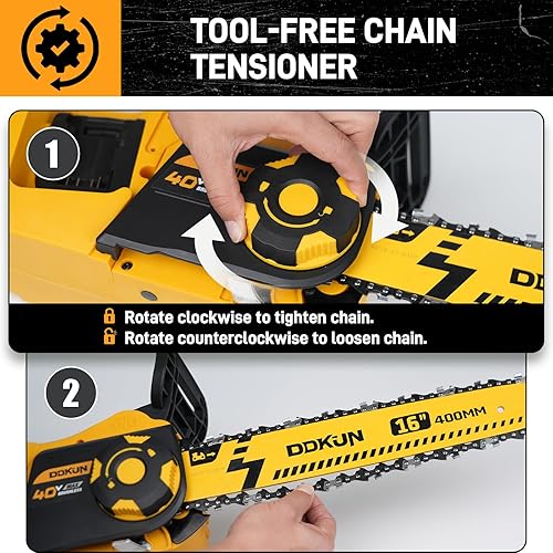 Miniatura 6 de DDKUN Motosierra sin escobillas inalámbrica de 16 pulgadas, sierra de cadena de 40V (2 x 20V MAX) con batería compatible con DeWal, ideal para corte