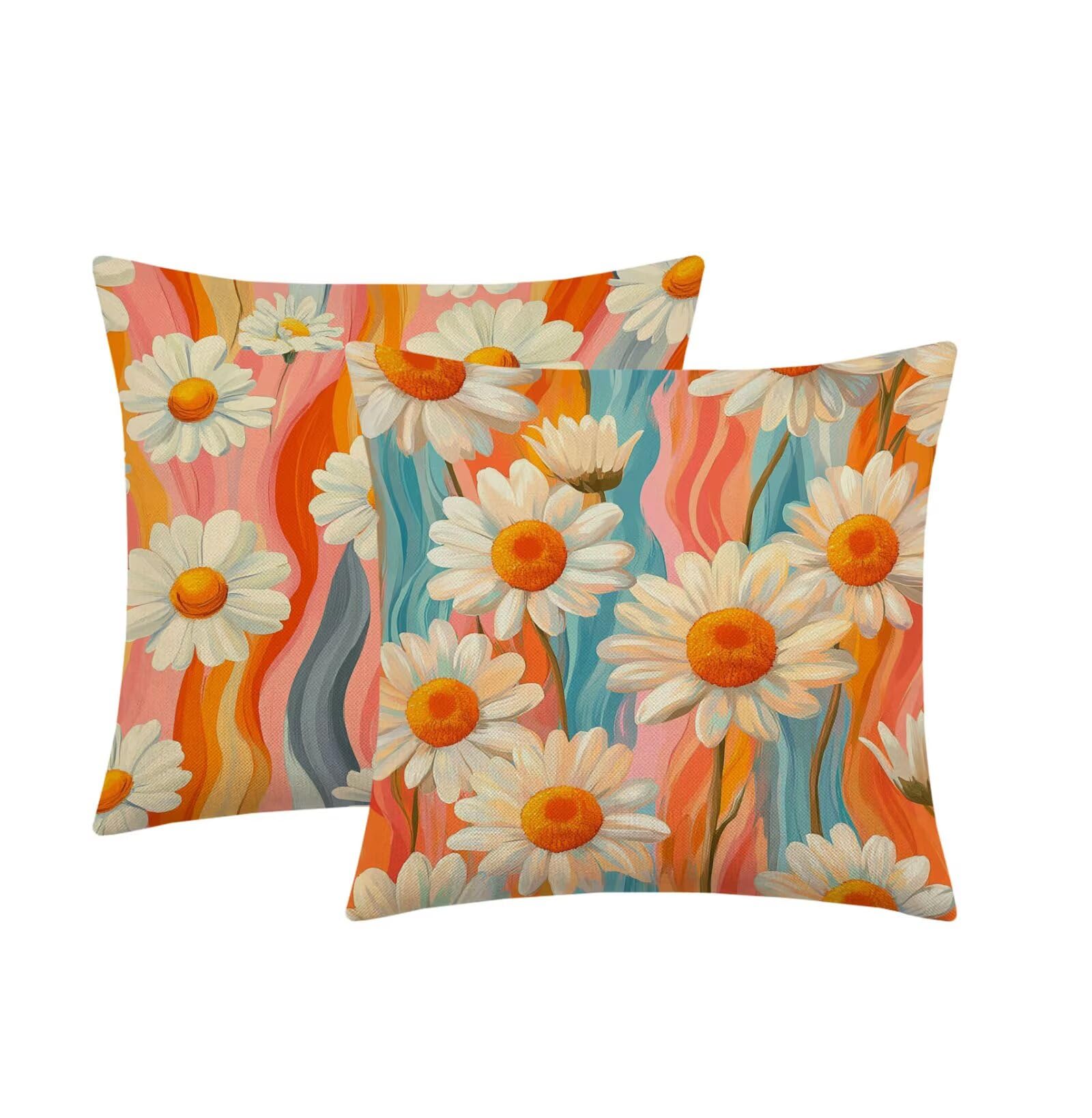 Kissenbezug 65x65cm Outdoor Kissen 2er Set Gänseblümchen orange Farbe Samt