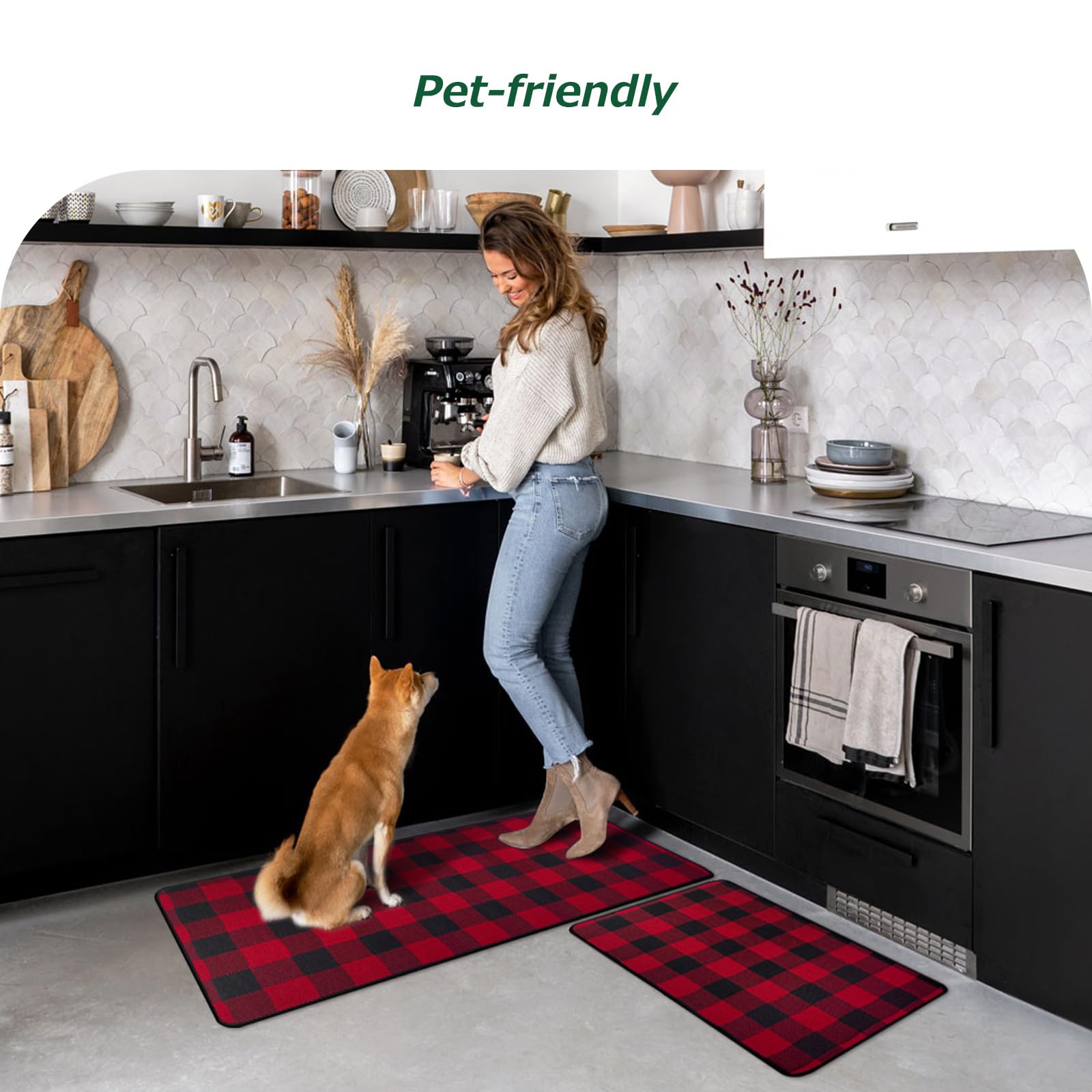 Amazon.co.jp: Matace キッチンラグセット レッド&ブラック