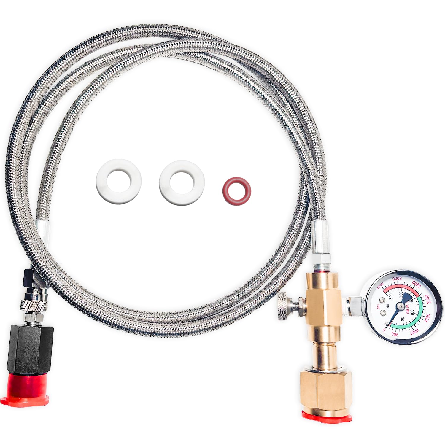 Upgraded Soda Machine Co2 Adapter Stainless Steel Hose with Larger Pressure Gauge, CGA320 Co2 Tank Direct Hose Adapter to Jet/One Touch/Fizzi/Aqua Fizz Soda Water Machine(60 inch)