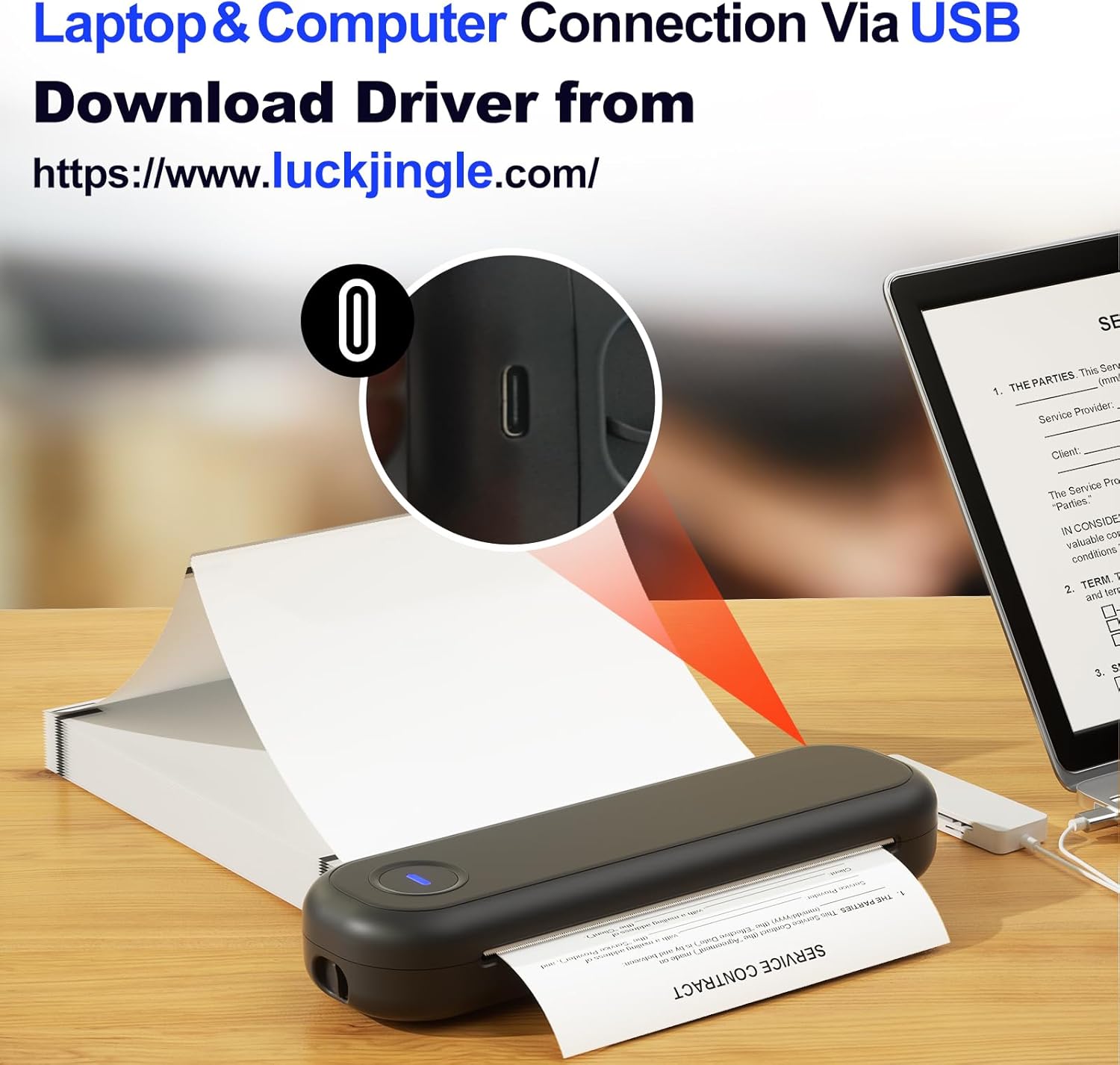 Bluetooth Portable Thermal Printers Wireless for Travel, Inkless Printer Support for 8.5"x11" US Letter & A4 Thermal Paper, Compatible with iOS, Android, Laptop & USB for Office Car Home