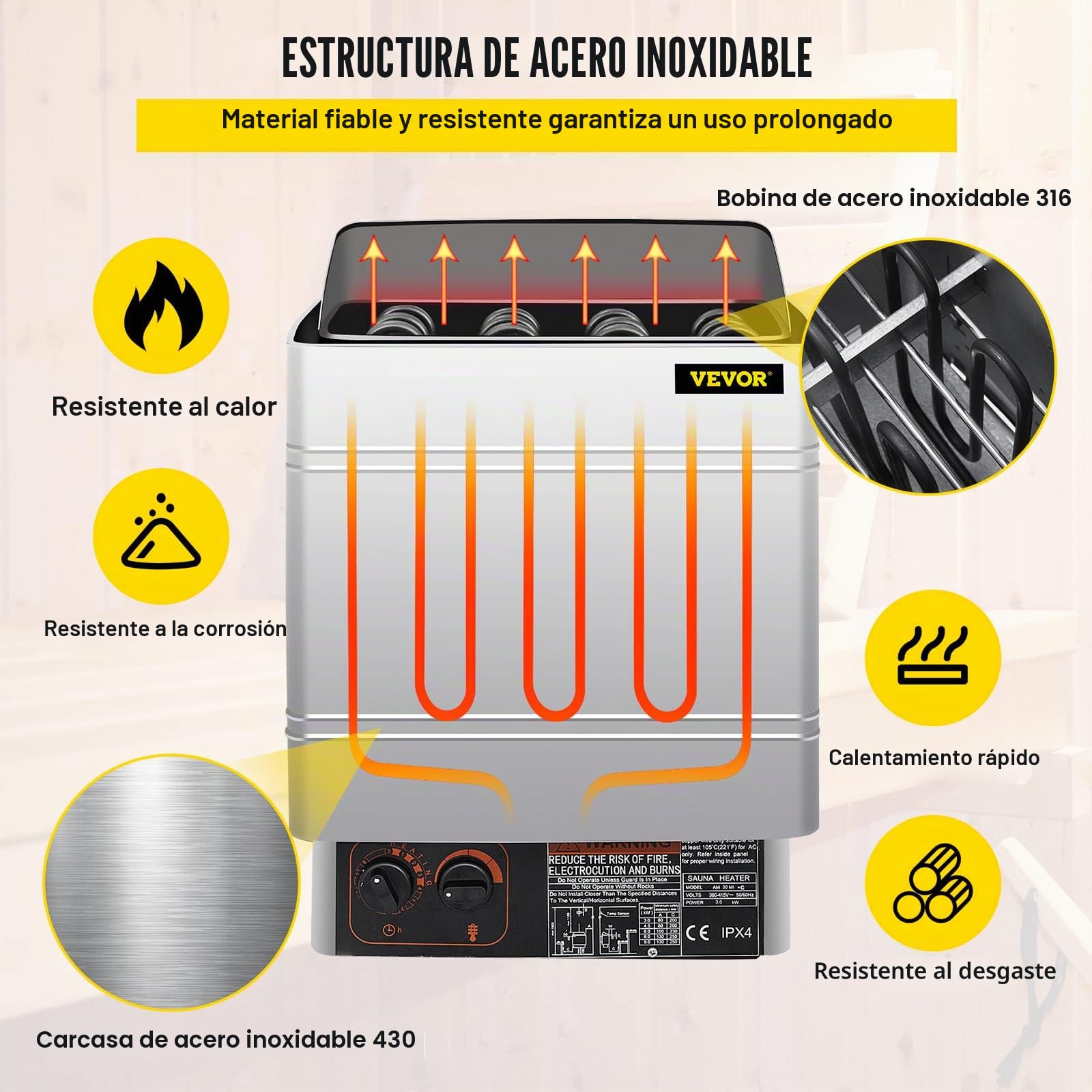 Estufa eléctrica para sauna 9kw con control termostático integrado 380-415V Sauna Heater