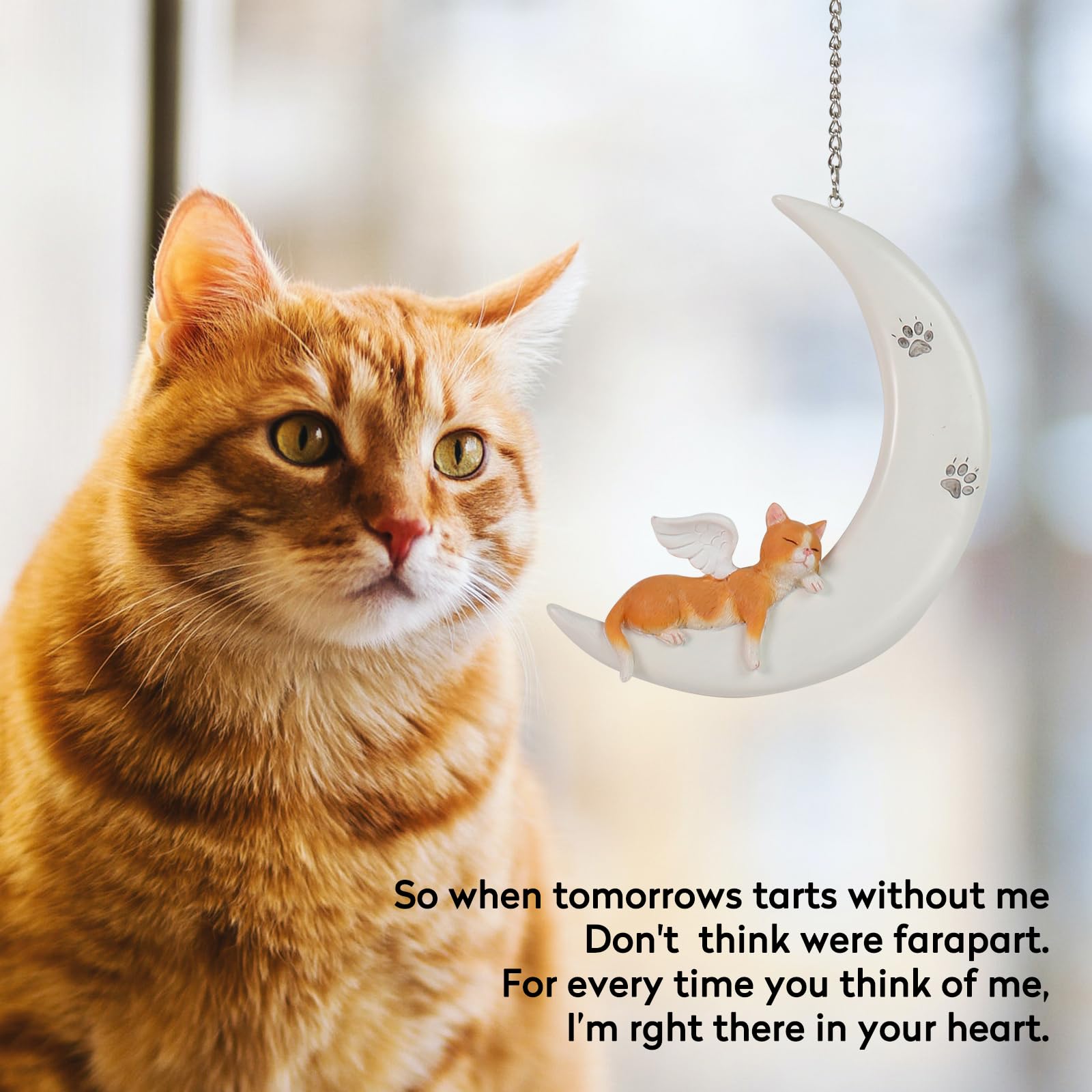 Carchistan Cat Memorial Gifts Remembrance Gifts for Cat Lovers, A Cat Angel Statue Sleeping on Moon Hanging Decorations, Sympathy Cat Loss Gifts Resin Suncatcher Window Ornament