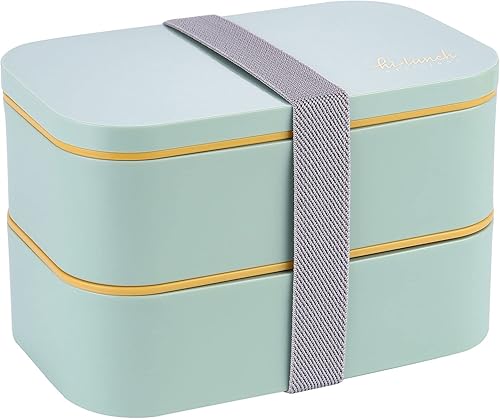 SHUCHENGMAOYI Lonchera Bento para adultos, caja apilable japonesa 2 en 1, a prueba de fugas, lonchera de 2 capas con bolsa, sin BPA (verde-01)