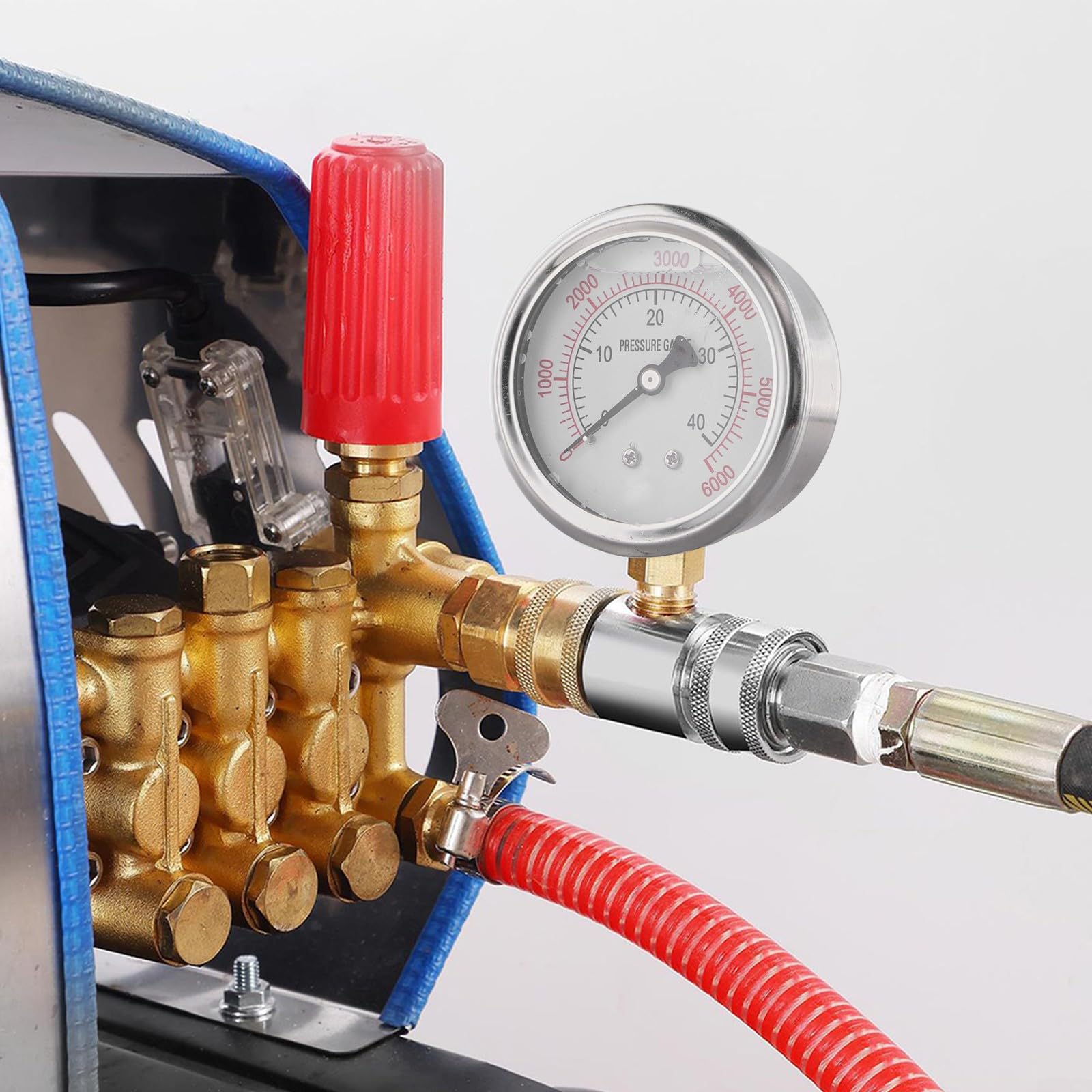 HpLive Jauge de pression en acier inoxydable pour nettoyeur haute pression, manomètre 6000 PSI, connexion rapide 3/8", mesure de précision pour le lavage de voiture et les tâches de nettoyage