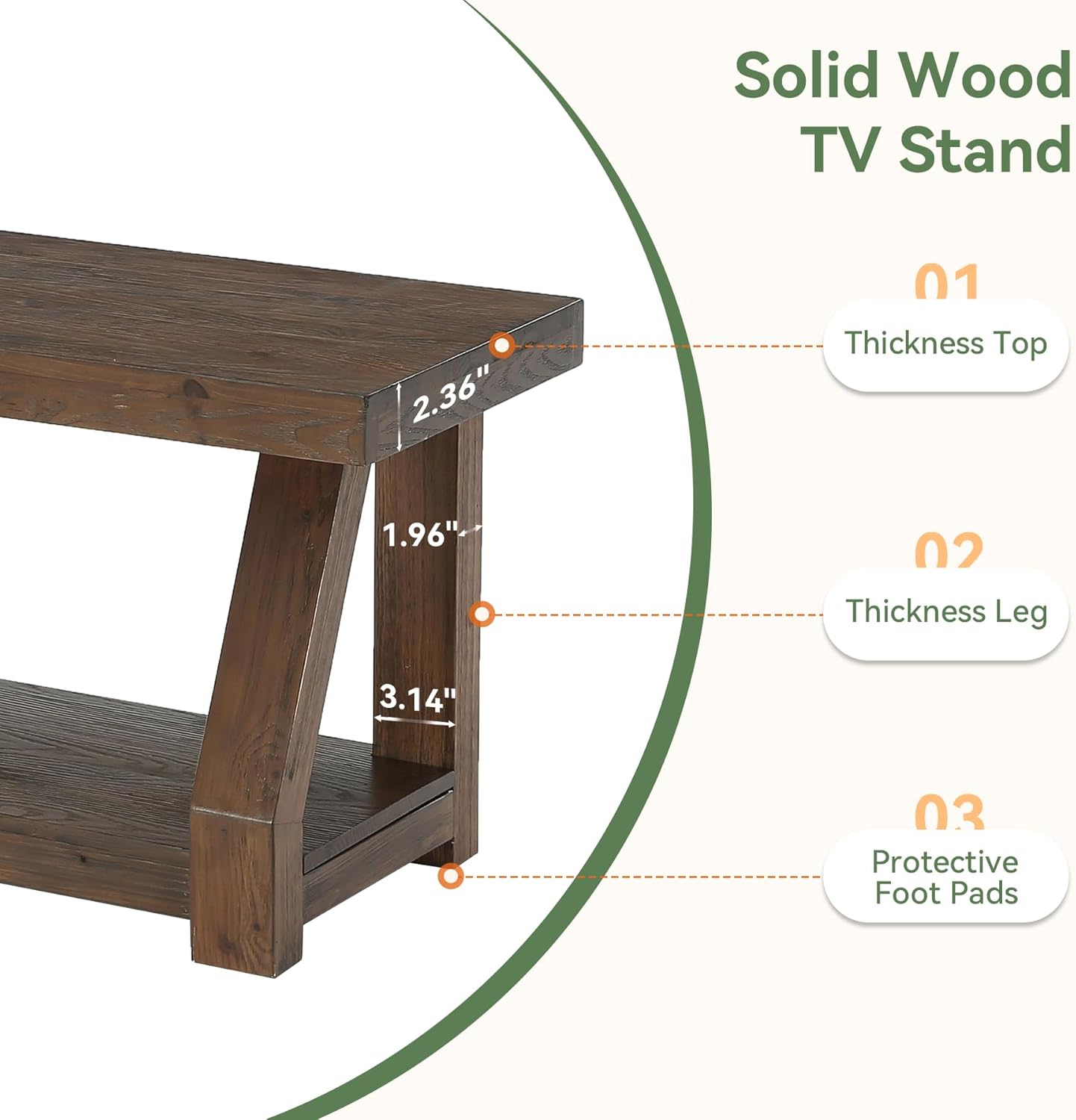 63" Solid Wood TV Stand, 2-Tier Media Console with Open Storage, Farmhouse Entertainment Center for Living Room, Bedroom, Entryway, Easy Assembly, Rich Walnut Brown (Fits TVs up to 75")