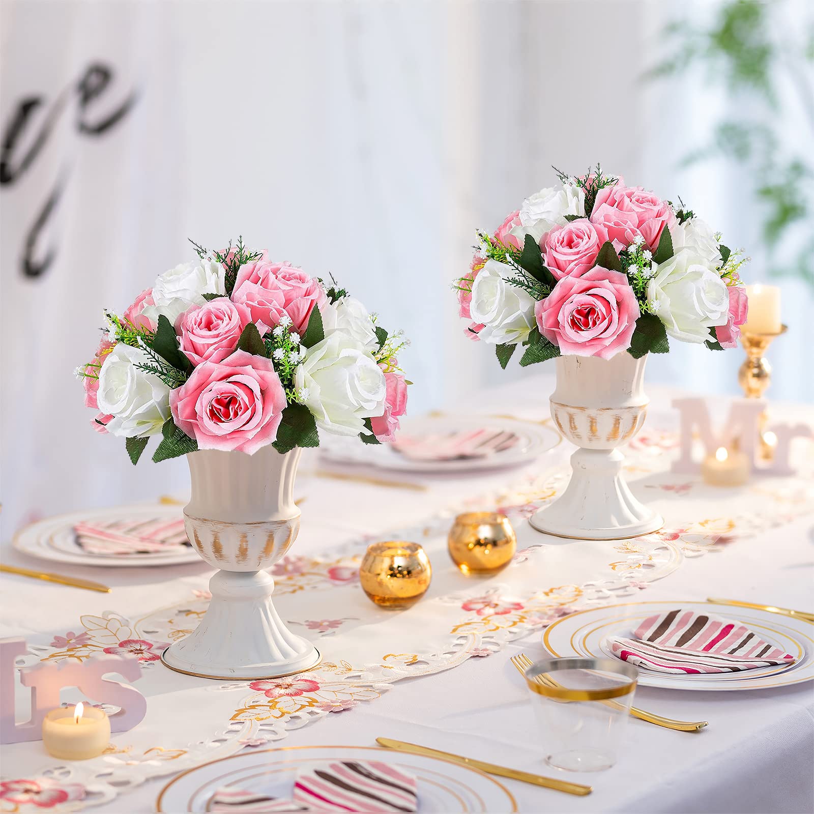 Sziqiqi 10 Stück künstliche Blumen Seide Rose Blumen Anzug für Hochzeit Party Mittelpunkt Straße Blei Blumenregal Dekorationen 10 Stück | 25,4 cm Kunstseide Kunstrosen-Arrangement für Hochzeit, Party, Geburtstag, Gang-Blumenregal, Heimdekoration