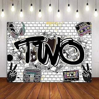 YQ 7x5ft Hip Hop Graffiti White Brick Wall Photography Backdrops Two Legit to Quit Birthday Party Decoration Photo Background Kids Boys or Girl 2nd Happy Birthday Party Supplies Studio Props Vinyl