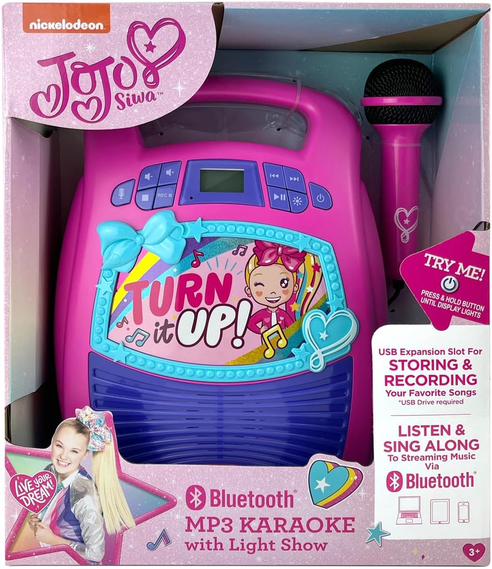 ekids JoJo Siwa Bluetooth Karaoke Machine, Portable Bluetooth Party Speaker with Microphone for Kids, Speaker with USB Port to Play Music