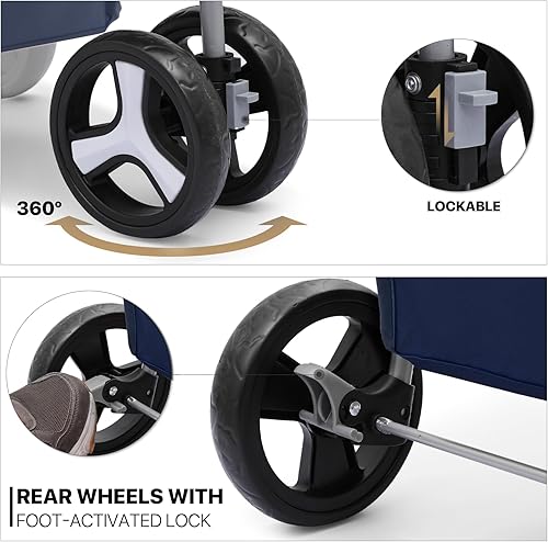 Miniatura 10 de MoNiBloom Cochecito para mascotas de 3 ruedas, jaula plegable para perros y gatos, con cubierta climática, cesta de almacenamiento y soporte para
