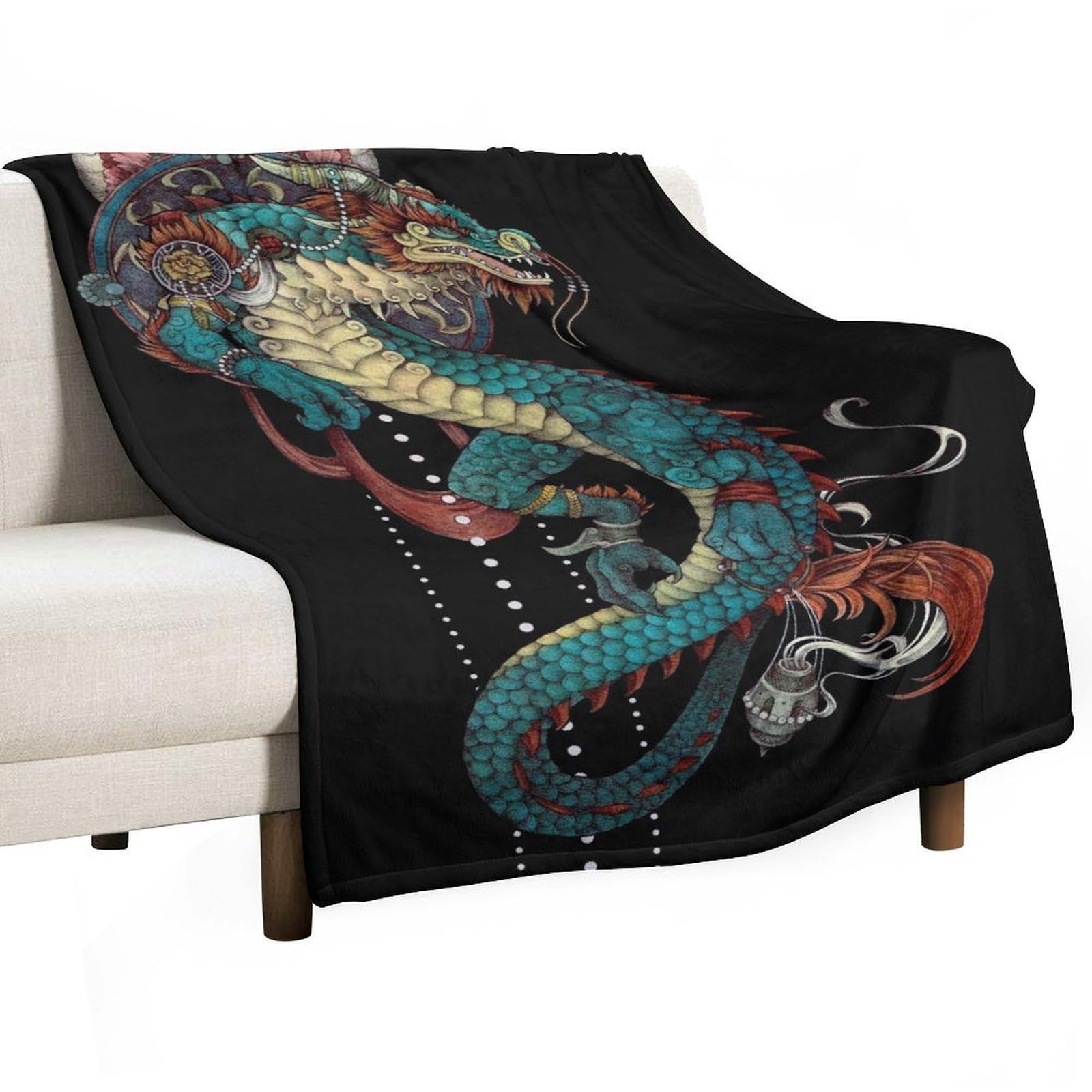 Hxwokrum Flannel Blanket, Mythical Dragon Throw Blanket for Couch Sofa Bed Office, Soft And Comfortable Without Pilling