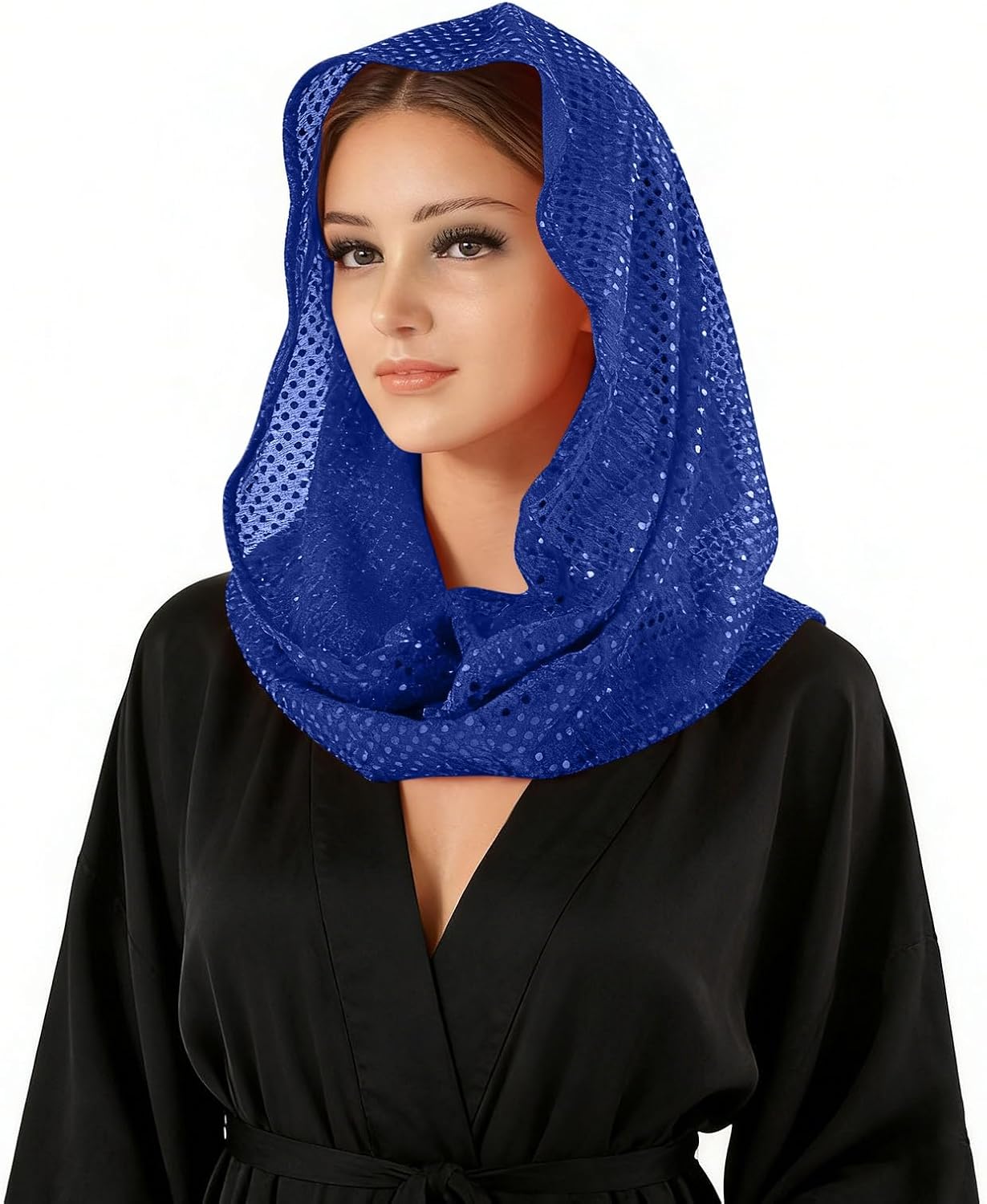 Women's Sequin Mesh Sheer Bandana Lightweight Head Scarves Hair Wrap Neck Glitter Night Club Head Scarf