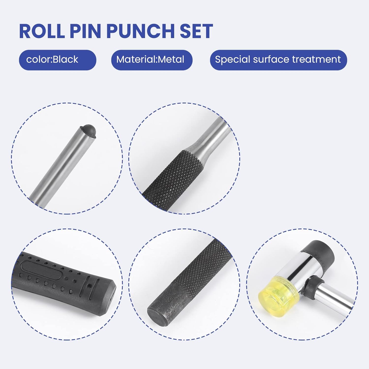 Roll Pin Punch Set with Storage Pouch,Smithing Punch Removing Repair Tools,with Bench Block Pin Punches and Hammer