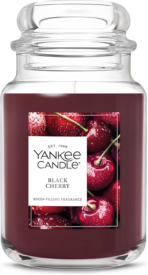 Yankee Candle Large Jar Scented Candle with up to 150 Hour Burn Time, Premium Plant Wax Blend for Consistent Burn, 22 oz Jar Candle with Room Filling Fragrance, Black Cherry