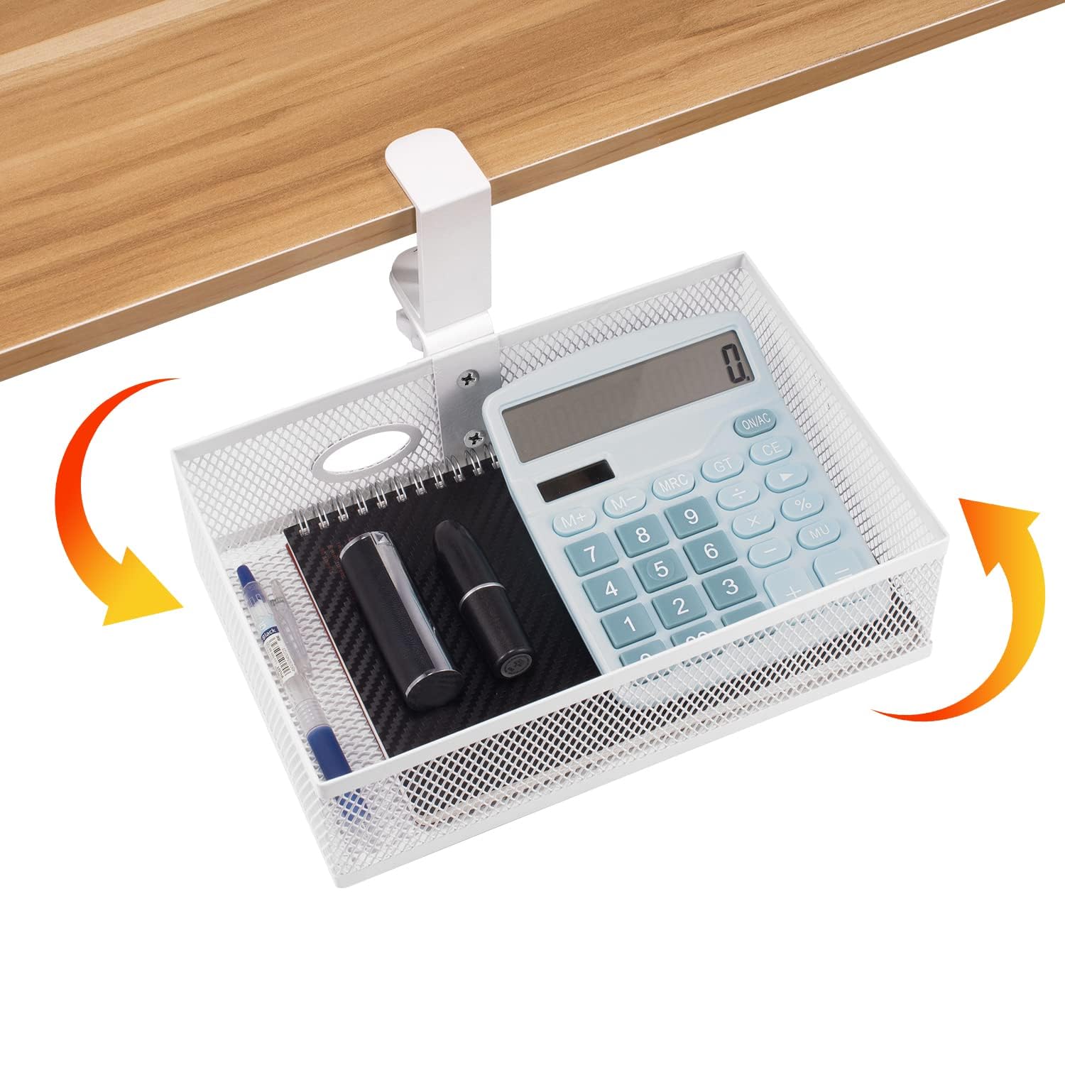 TERRIFI Modern Multi-colored Under Desk Storage Organizer, Clamp-On Drawer Basket, Hanging Desk Storage Tray