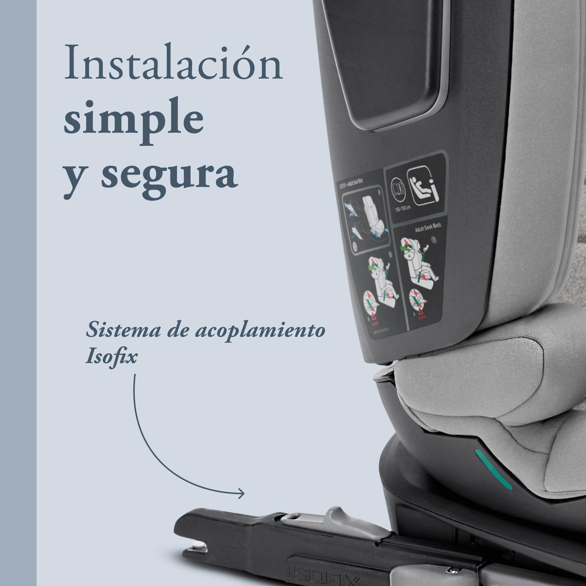 Inglesina Cartesio i-Size, Silla de coche Isofix, para Niños de 3 a 12 años aproximadamente, de 100 a 150 cm, color Moon Grey