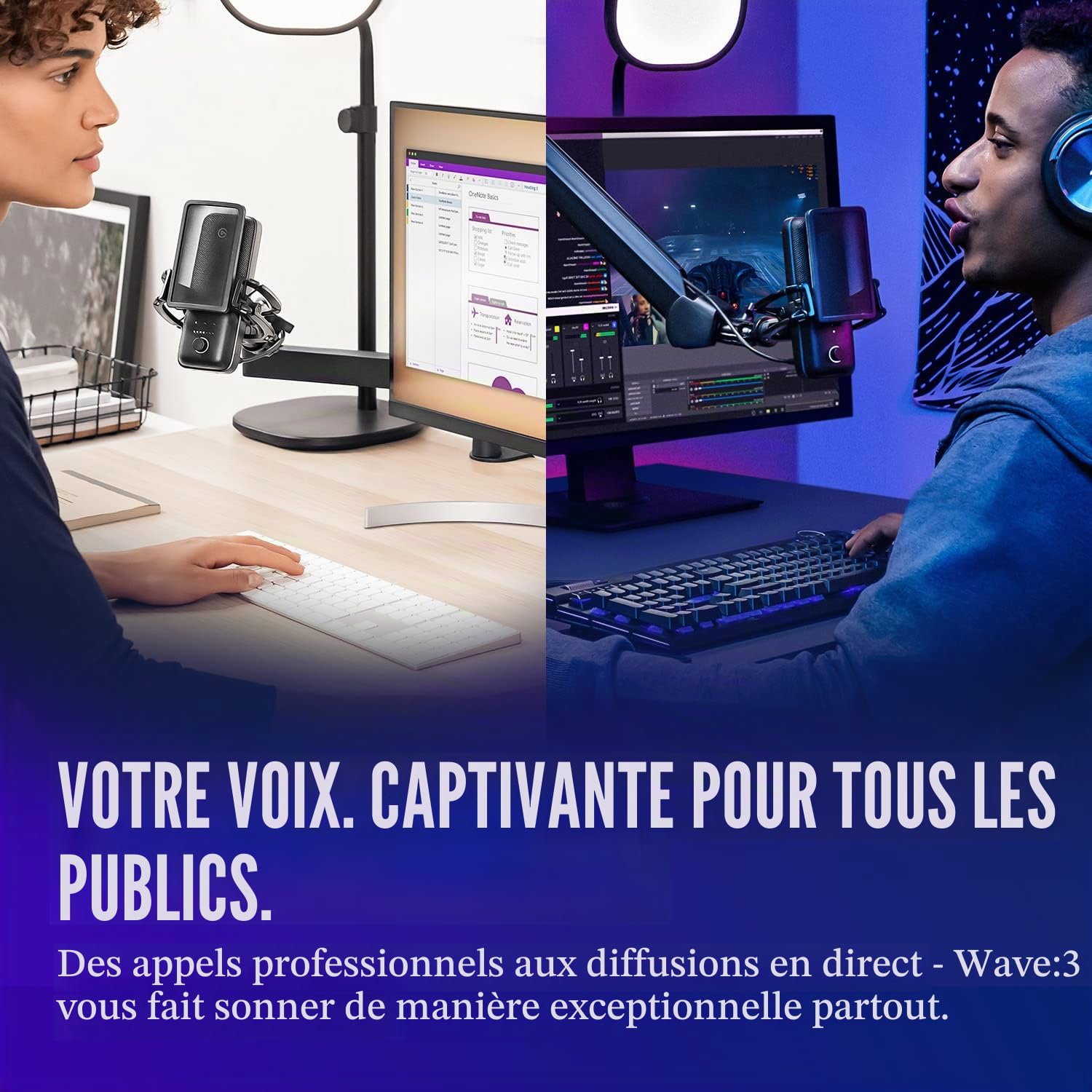 Elgato Wave:3 - Micro à condensateur USB de qualité studio pour streaming, podcasts, gaming et télétravail, logiciel de mixage gratuit, plug-ins d'effets, anti-distorsion, plug & play sur Mac et PC
