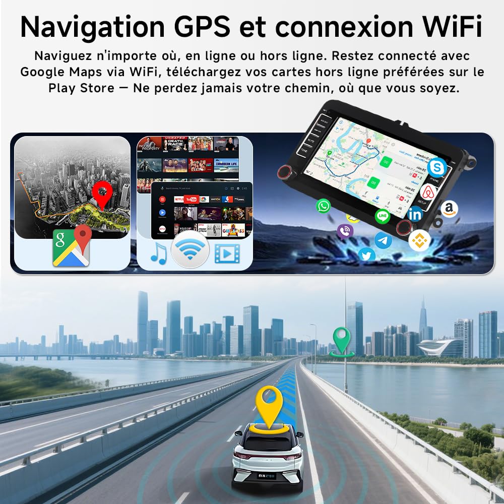 Autoradio Android 15 per VW Golf 5 6 Passat Polo - Bluetooth 5.4, WiFi 6.0, GPS, DSP Audio - 2 DIN CarPlay/Android Auto Wireless per Caddy Tiguan EOS Skoda Seat