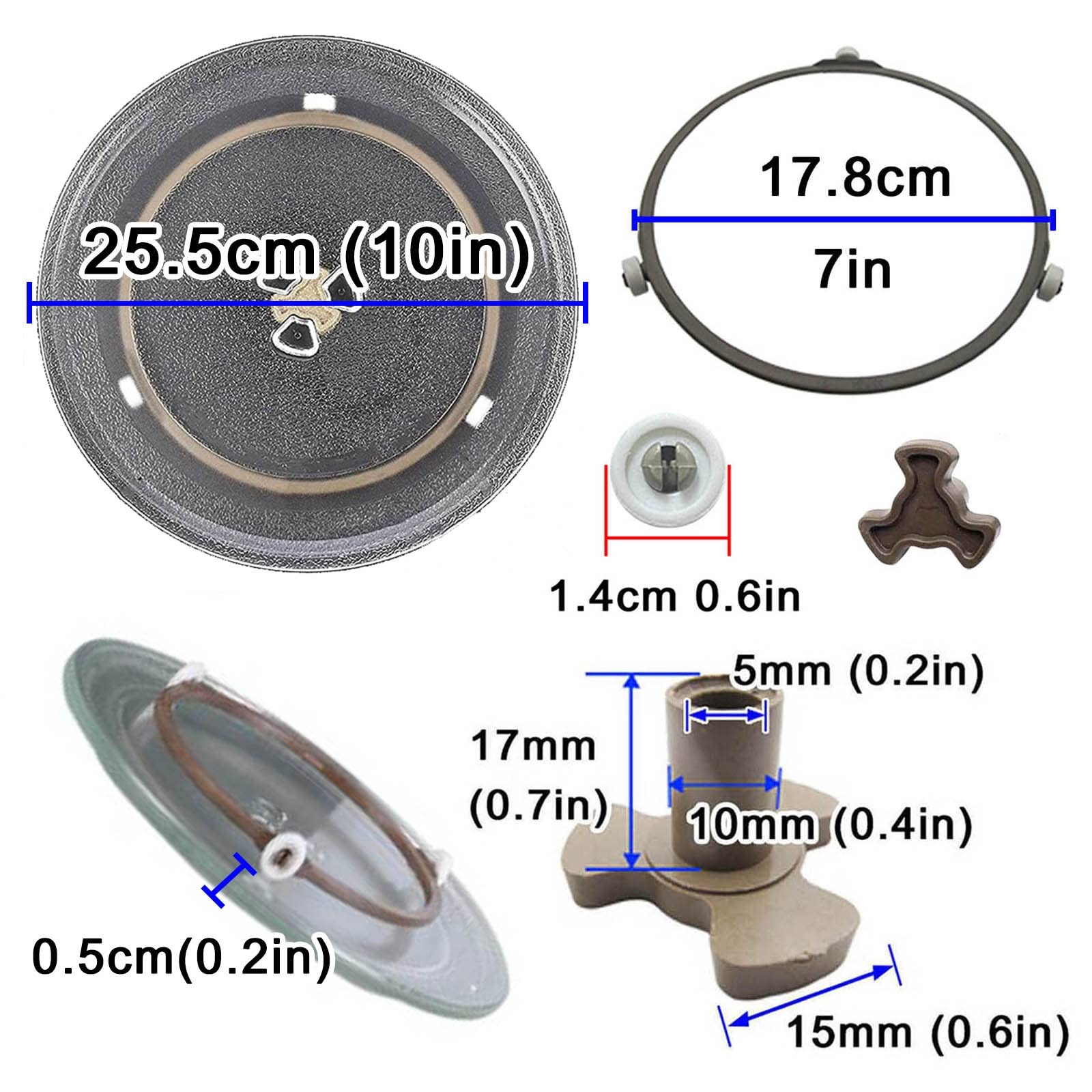 Plato giratorio de repuesto para microondas de 24,5 cm, 25,5 cm, 27 cm, resistente al calor, resistente a los arañazos, con soporte para todos los modelos de microondas