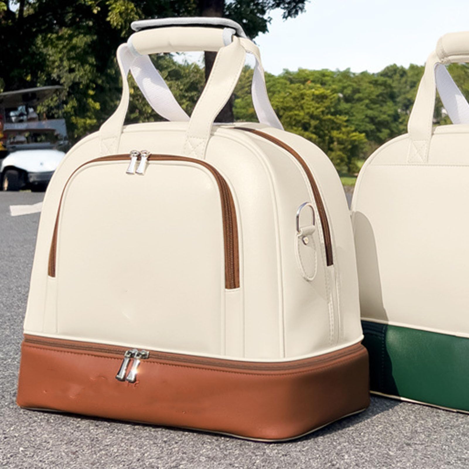 Sxhlseller Borsone, Borsa da Palestra con Scomparto per Scarpe Separato, Borsa Sportiva da Viaggio in Pelle Microfibra Impermeabile per Allenamento, Viaggio d'affari, Fitness (Beige Marrone)