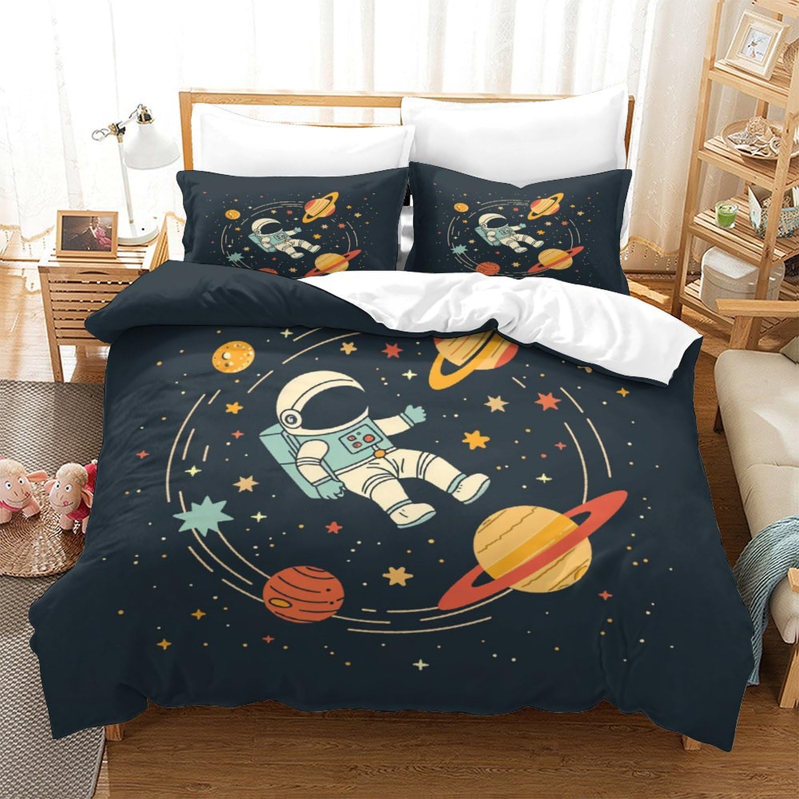 Parure de lit planète et astronaute pour s'endormir sous les étoiles