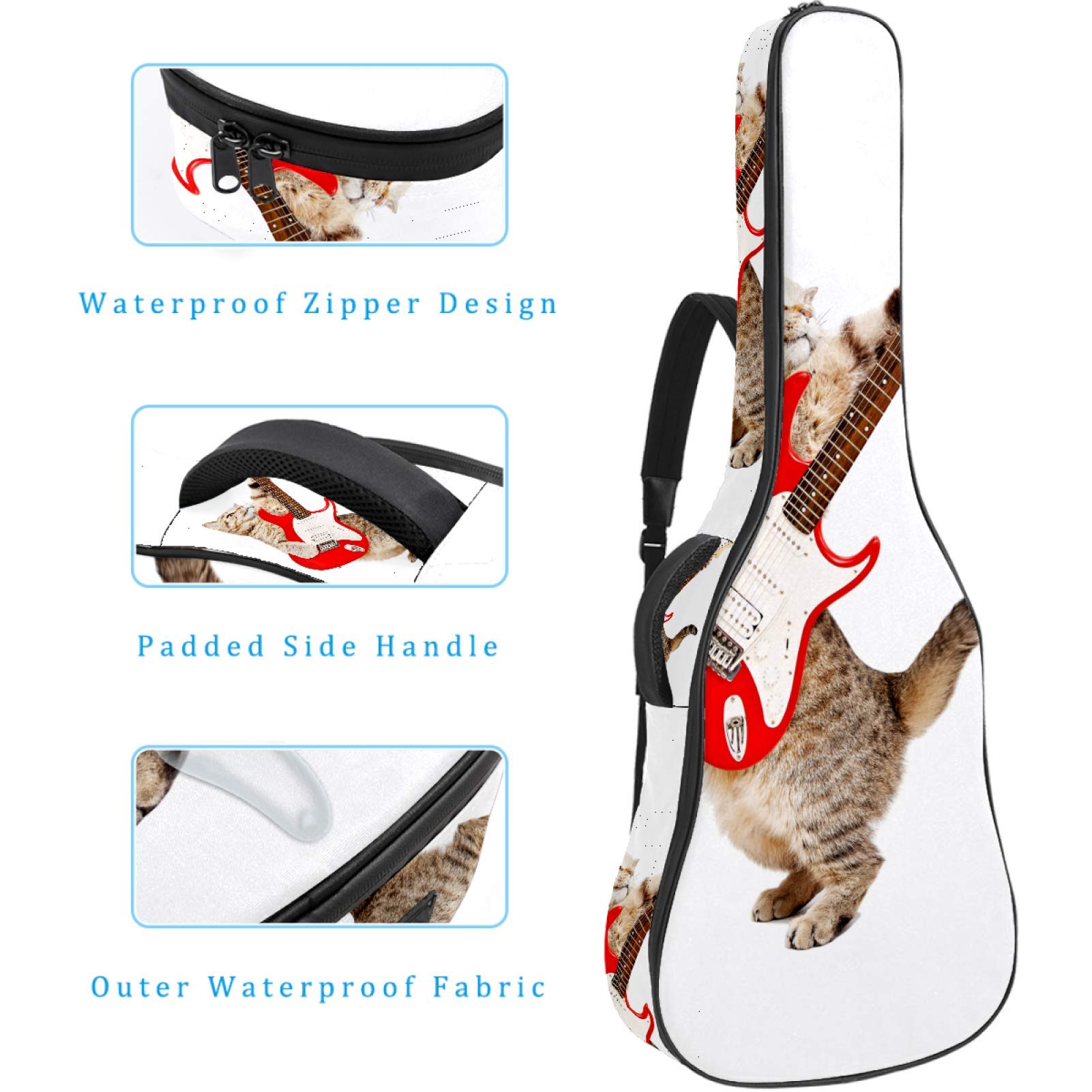 Borsa per chitarra impermeabile con cerniera morbida zaino per chitarra, chitarra acustica e classica folk chitarra elettrica Cat Rock