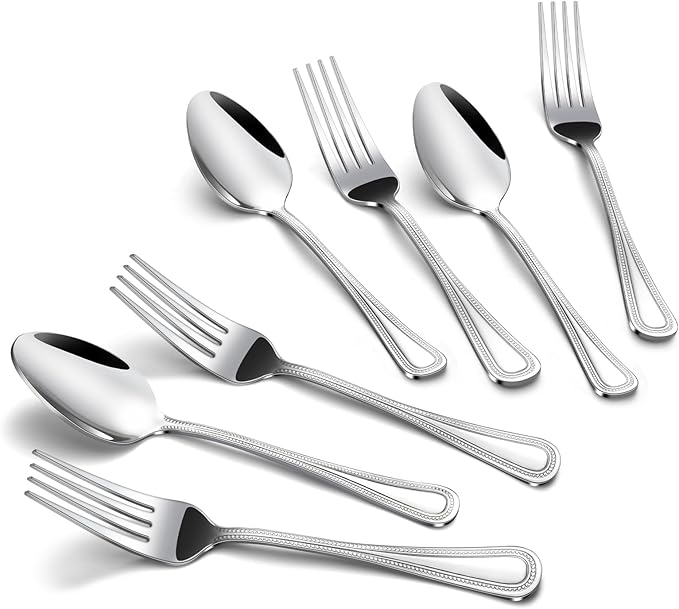 24 Pcs Forks and Spoons Silverware Set, Food Grade Stainless Steel Flatware Cutlery Set for Home, Kitchen and Restaurant, 12 Dinner Forks and Dinner Spoons, Mirror Polished & Dishwasher Safe