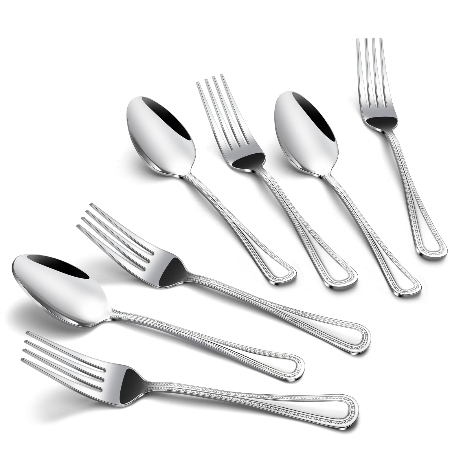 24 PCS Spoons and Forks Set, Food Grade Stainless Steel with Pearl Dot Design Handle Silverware Set, Mirror Polished Dishwasher Safe, Silverware Forks and Spoons for Home or Restaurant