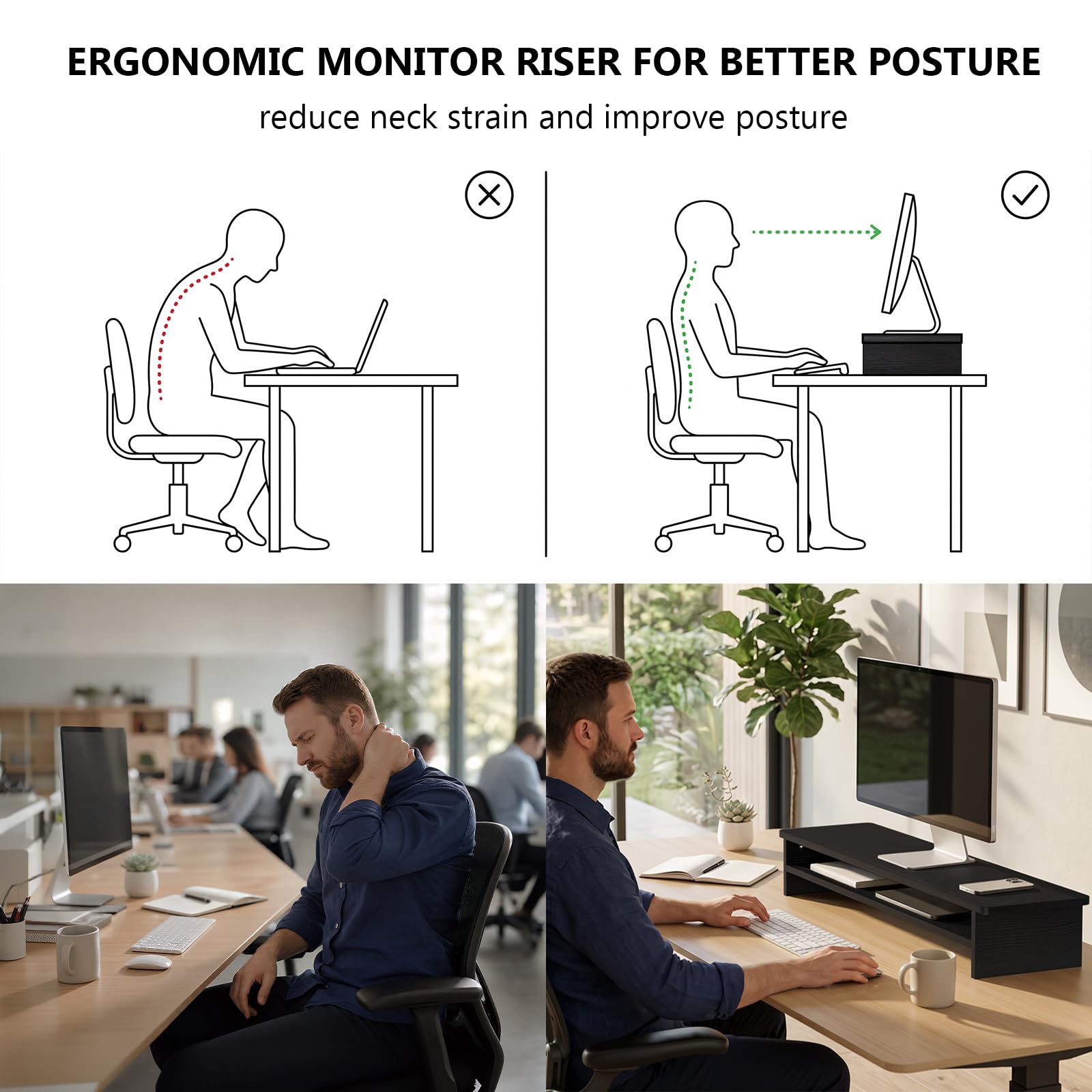 WALI 42 inch Large Wood Dual Monitor Stand Riser with Storage, up to 88lbs view 4