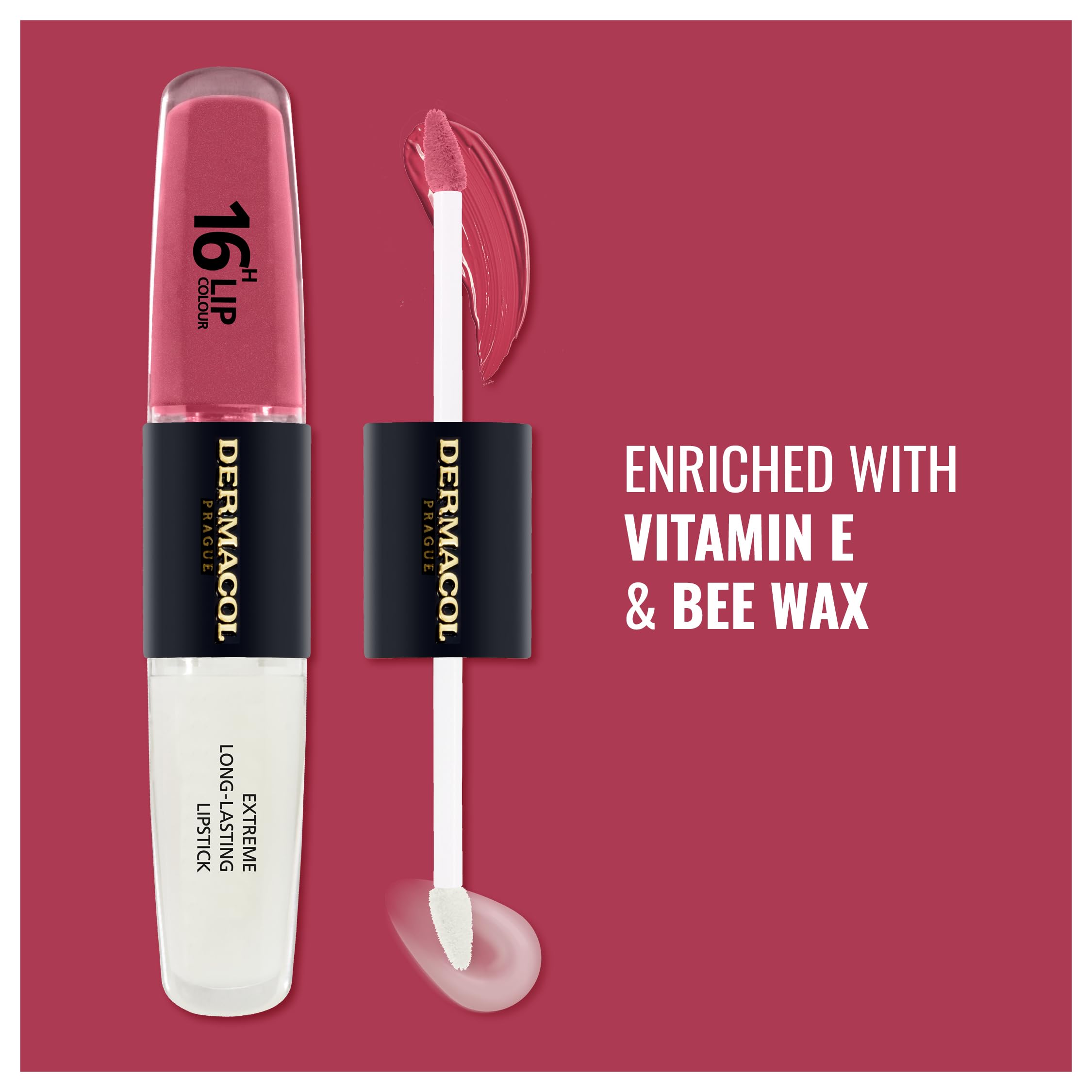 NEW Dermacol, 16-Hour Lip Colour, Highly Pigmented Glossy Lip Stain, Two-Phase Lip Plumper Gloss - Image 3