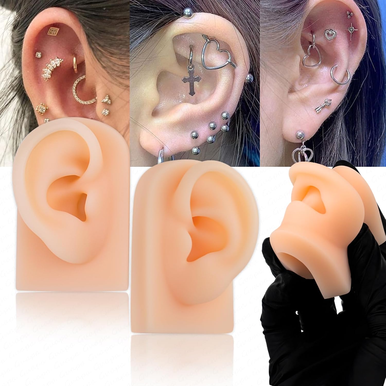 2PCS Realistic Silicone Ear Models – Soft Left & Right Fake Ears for Piercing Practice & Earring Display, Flexible Mannequin Mold for Artists & Retail Showcases (One Pair of Ear#2)