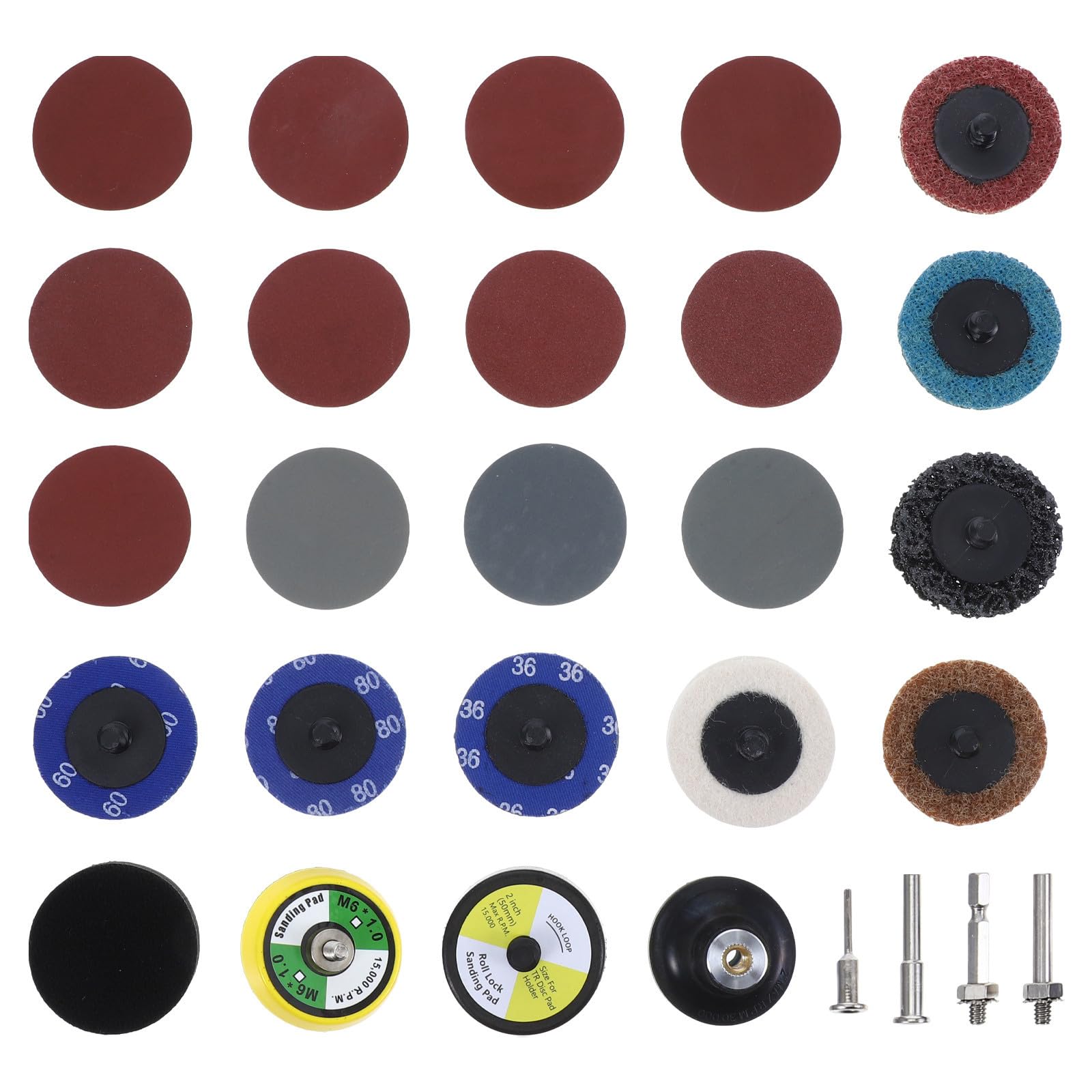 PACKOVE 300 Stück Schleifscheibe für Bohrmaschine 50mm Rolle Lock Körnung 36 3000 mit 3mm und 6mm Stützplatten für Holzbearbeitung und Möbelrestauration