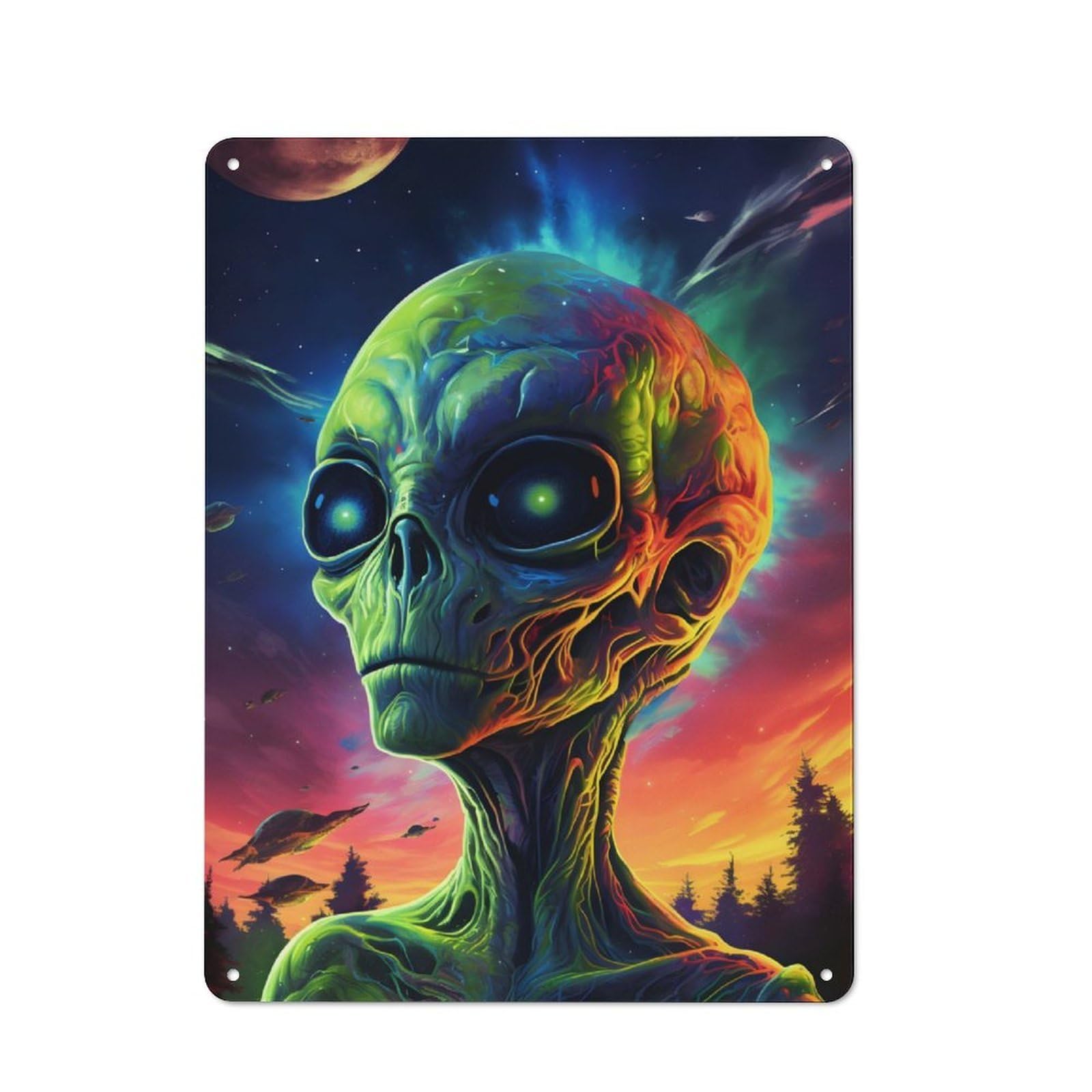 Junmoney Alien Head Side View For Café Or Restaurant, Vintage Metal Sign 40X30cm, For Vintage Wall Decor Fans, For Cafés, Pubs And Restaurants