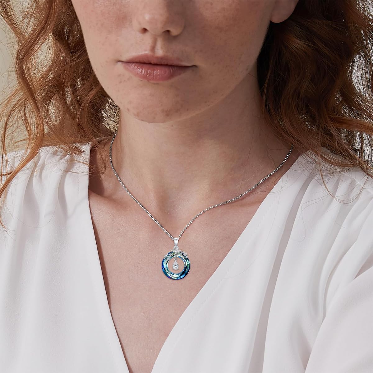 Pear-Cut Moissanite Cross/Moon Necklaces for Women, 925 Sterling Silver Pear-Cut Moissanite with Blue Crystal Pendant Necklaces for Women Mom Wife (Style 2)