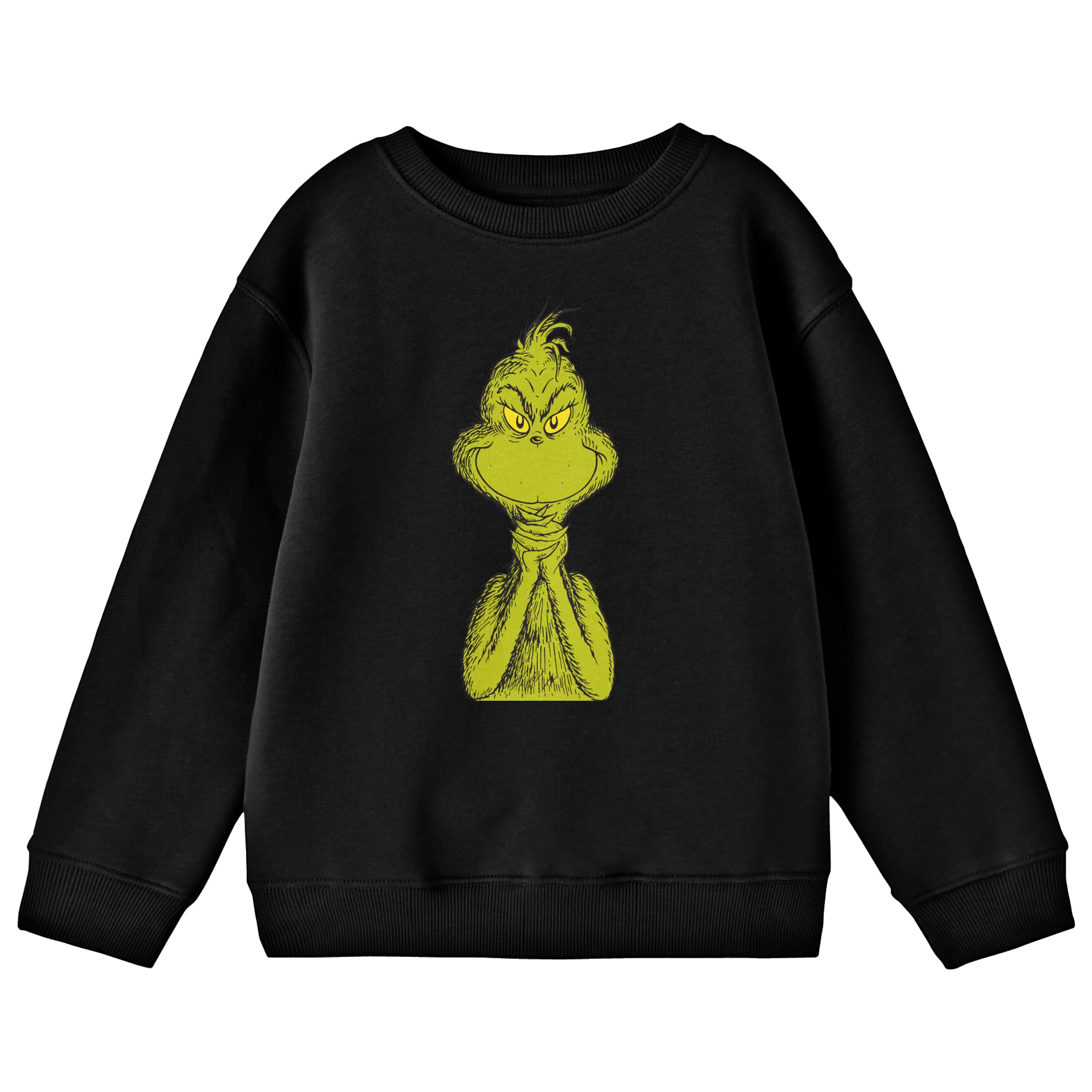 Bioworld The Grinch Half Body Menacing Smile Boy's Black Crew Neck Long Sleeve Sweatshirt