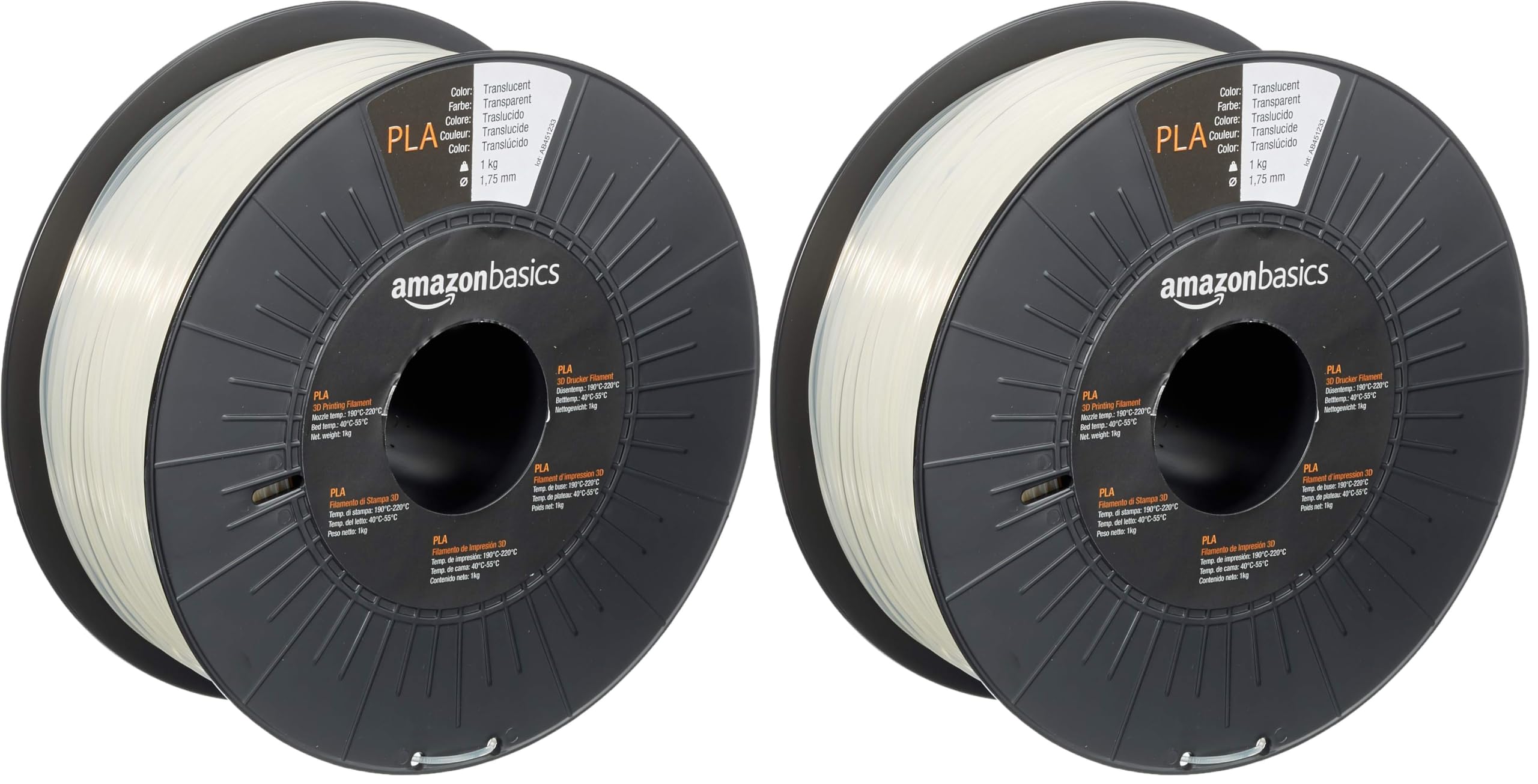 Filamento PLA 1.75mm Amazon Basics translúcido bobina de 1kg pack de 2 para impresión 3D 8