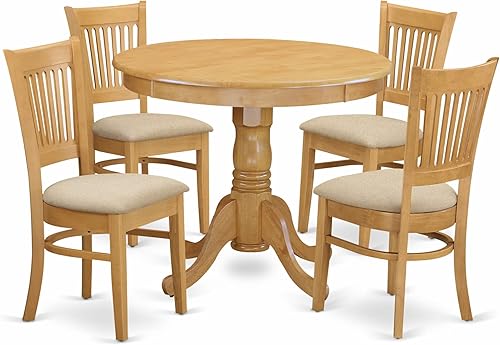 Miniatura 21 de East West Furniture ANVA5-BLK-W - Juego de mesa de comedor moderno de 5 piezas, incluye una mesa de cocina redonda con pedestal y 4 sillas de