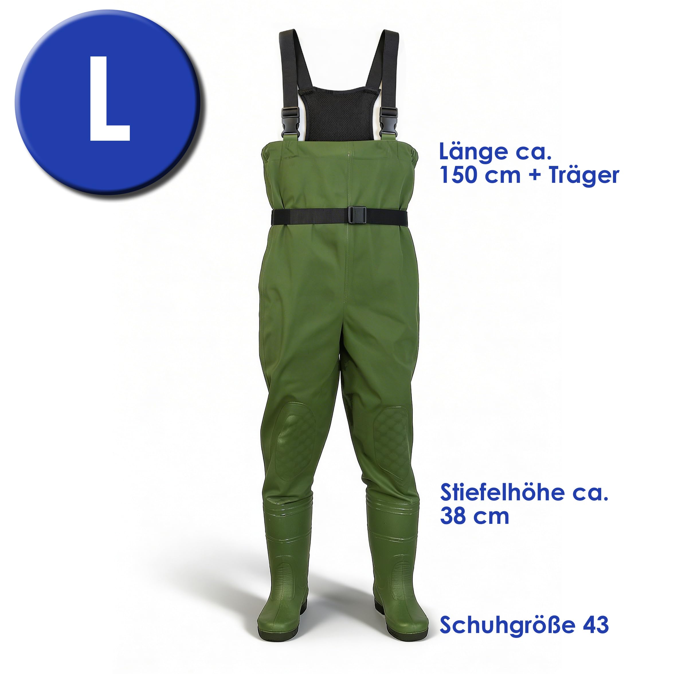 Wathose Anglerhose mit rutschfesten Gummistiefeln, Angelhose Gr. M - XL, Teichhose, Angelstiefel Watstiefel Gr. 41-45, wasserdicht