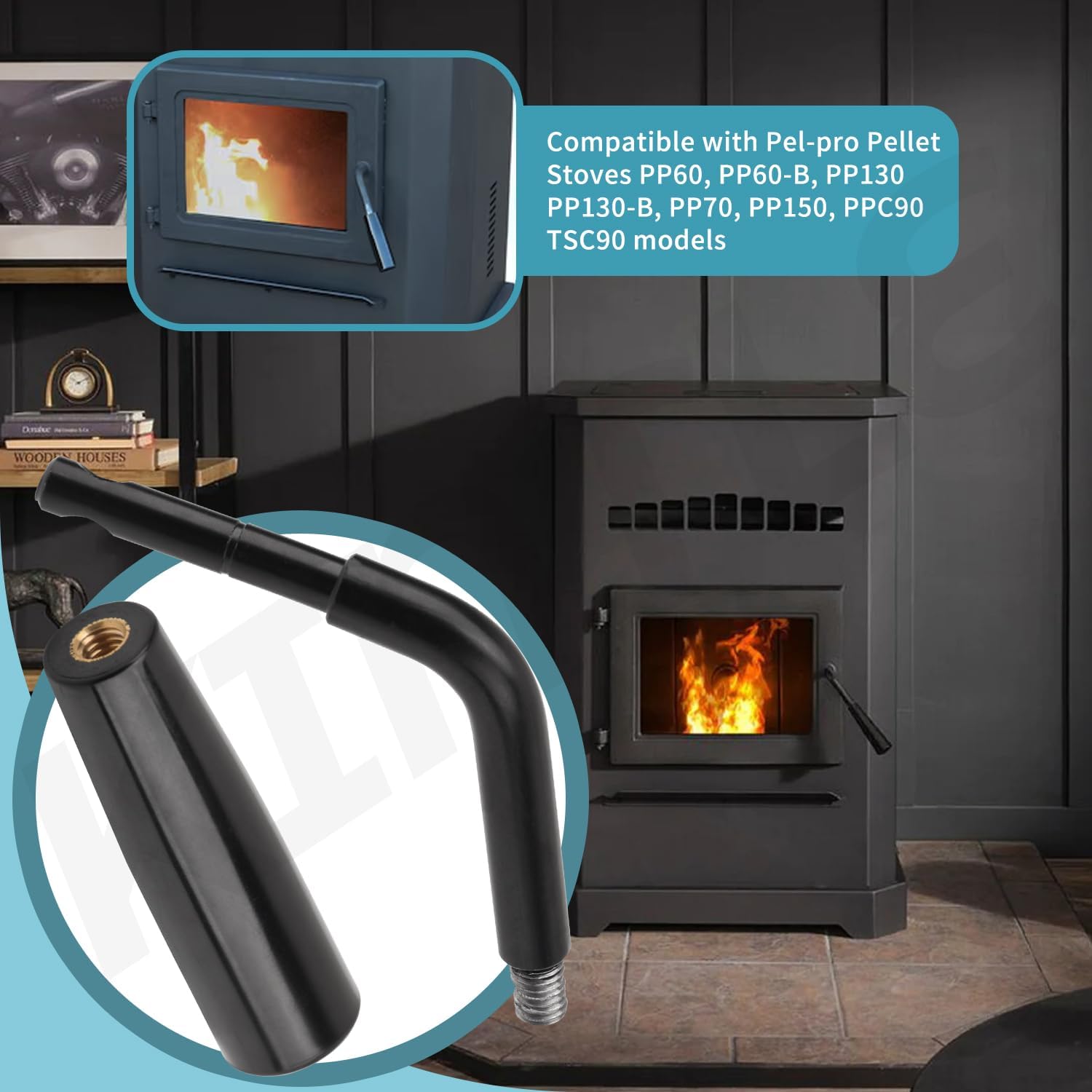 SRV7093-024D Door Handle Assembly Compatible with Pel-Pro & Plea-sant Hearth Pellet Stove for Pel-pro PP60 PP60-B PP130 PP130-B PP70 PP150 PPC90 TSC90 for Pleasant Hearth PH35PS, PH50CABPS, PH50PS