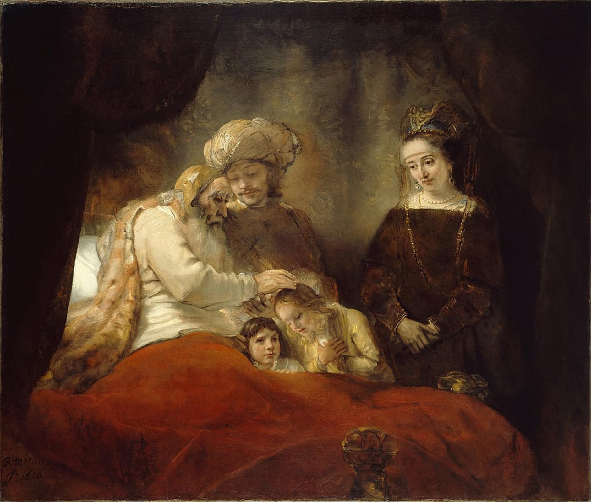 POSTERIIk Famous Animal Posters Vintage Picture Jacob blessing ephraim and manasseh, by Rembrandt van Rijn Modern Wall Decor for Home Decor 60x90cm