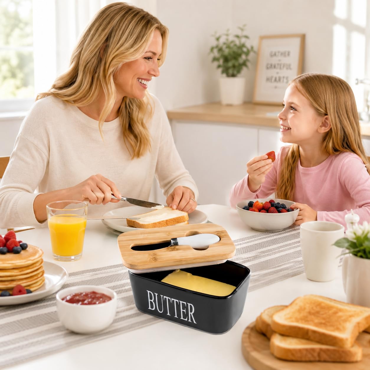 Hasense Ceramic Butter Dish with Lid and Knife, Black 1